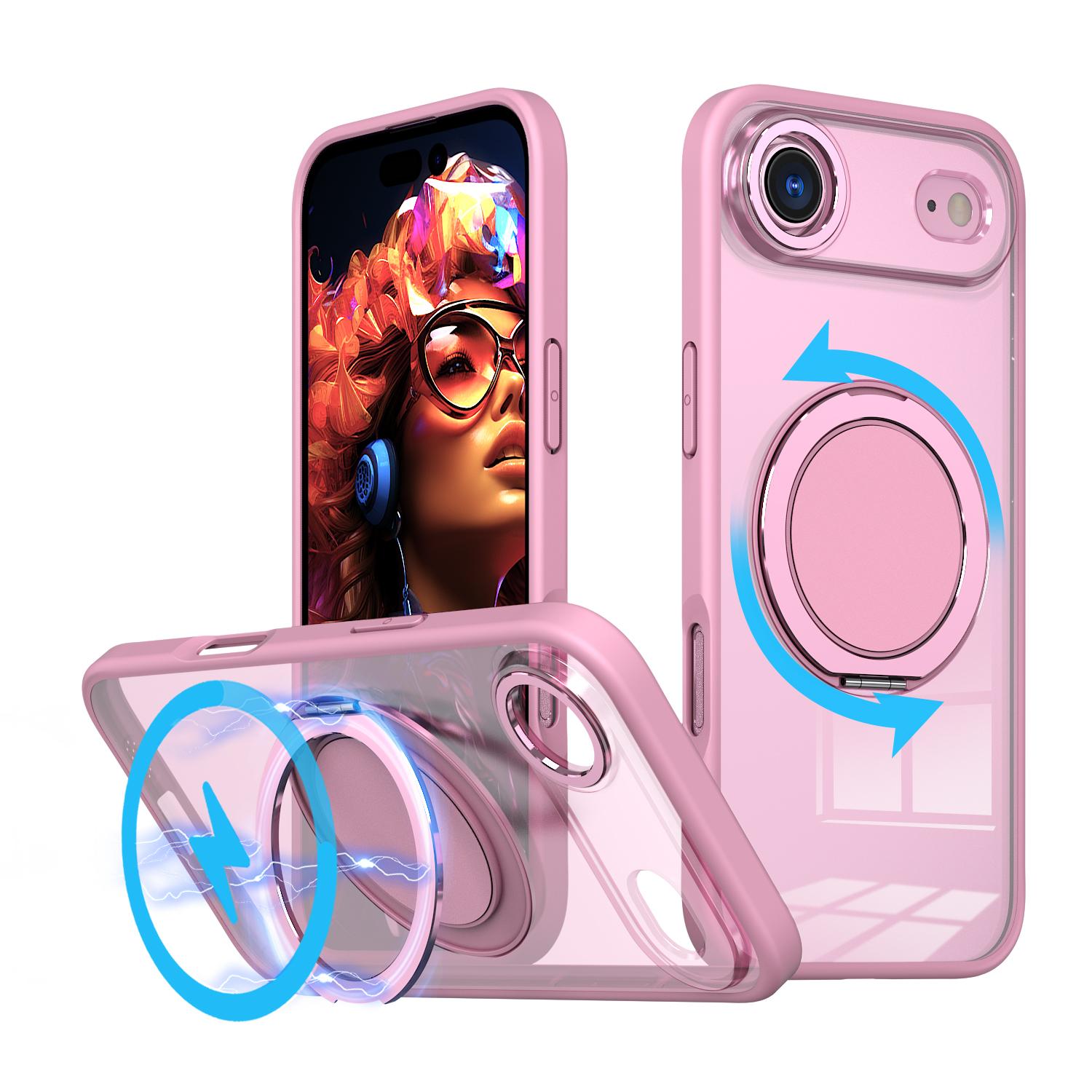 For iPhone Air Kalebol 360-degree Rotating MagSafe Magnetic Holder Phone Case(Pink) - Shopkiz.com