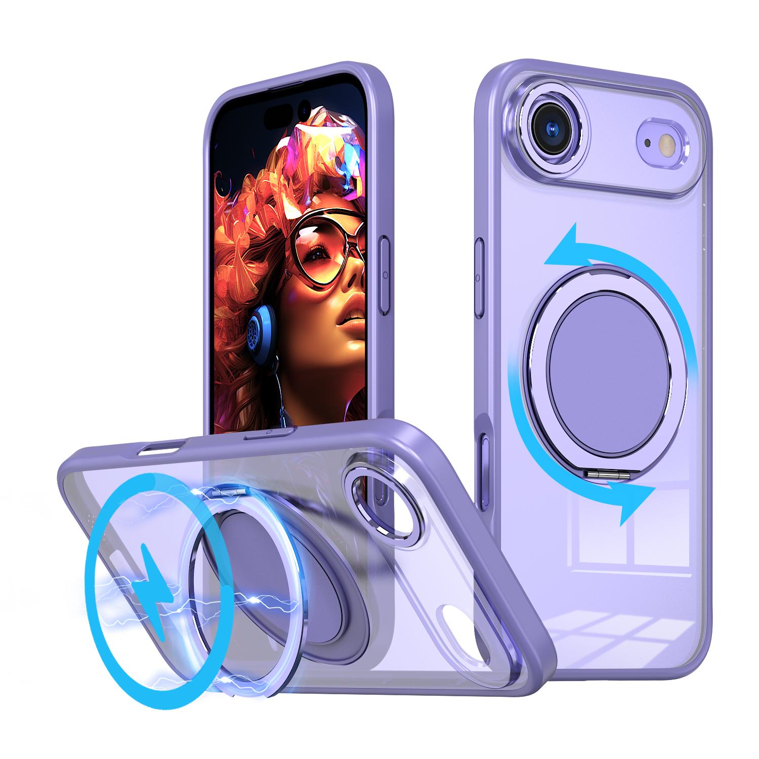 For iPhone Air Kalebol 360-degree Rotating MagSafe Magnetic Holder Phone Case(Light Purple) - Shopkiz.com