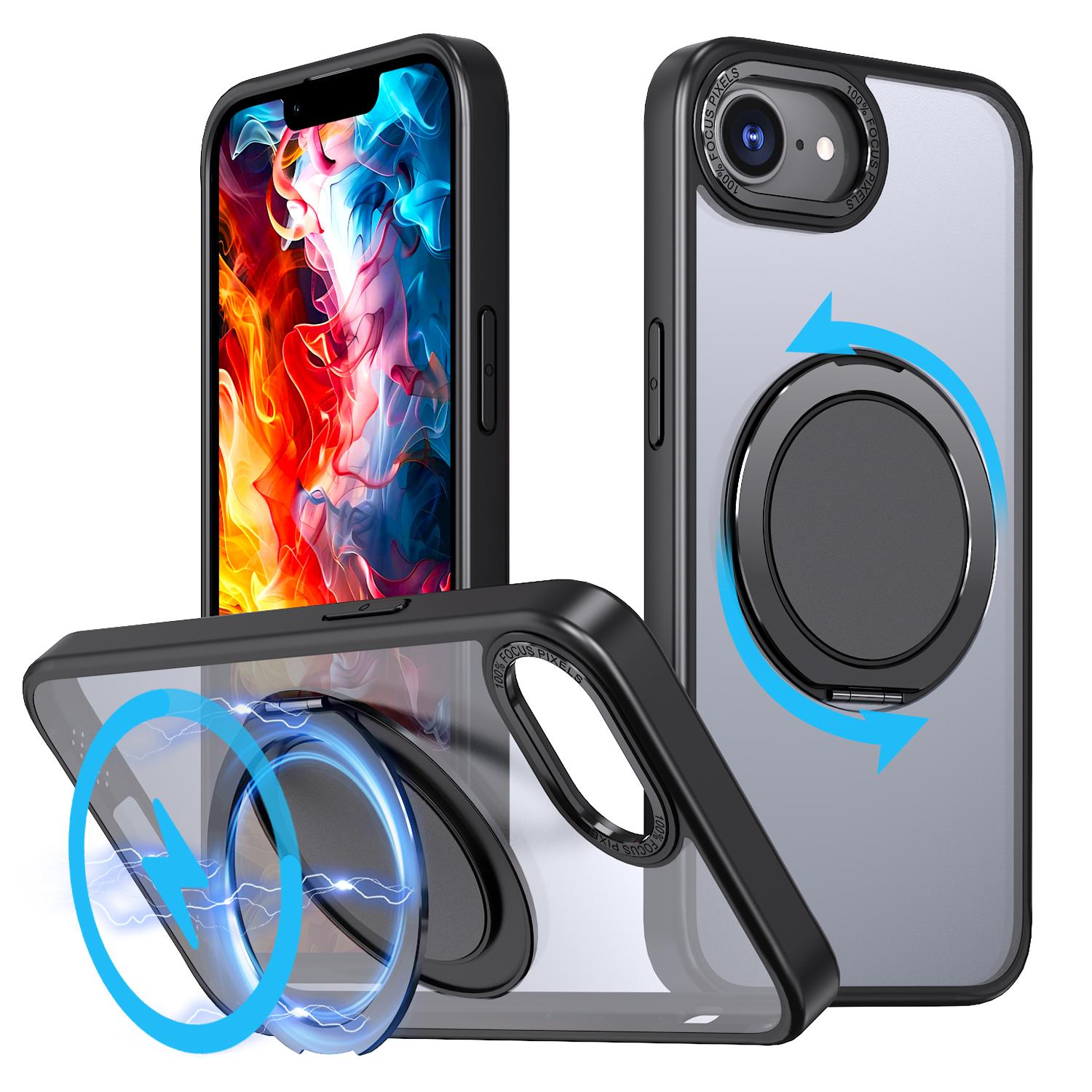 For iPhone 17e / 16e Kalebol 360-degree Rotating MagSafe Magnetic Holder Phone Case(Black) - Shopkiz.com
