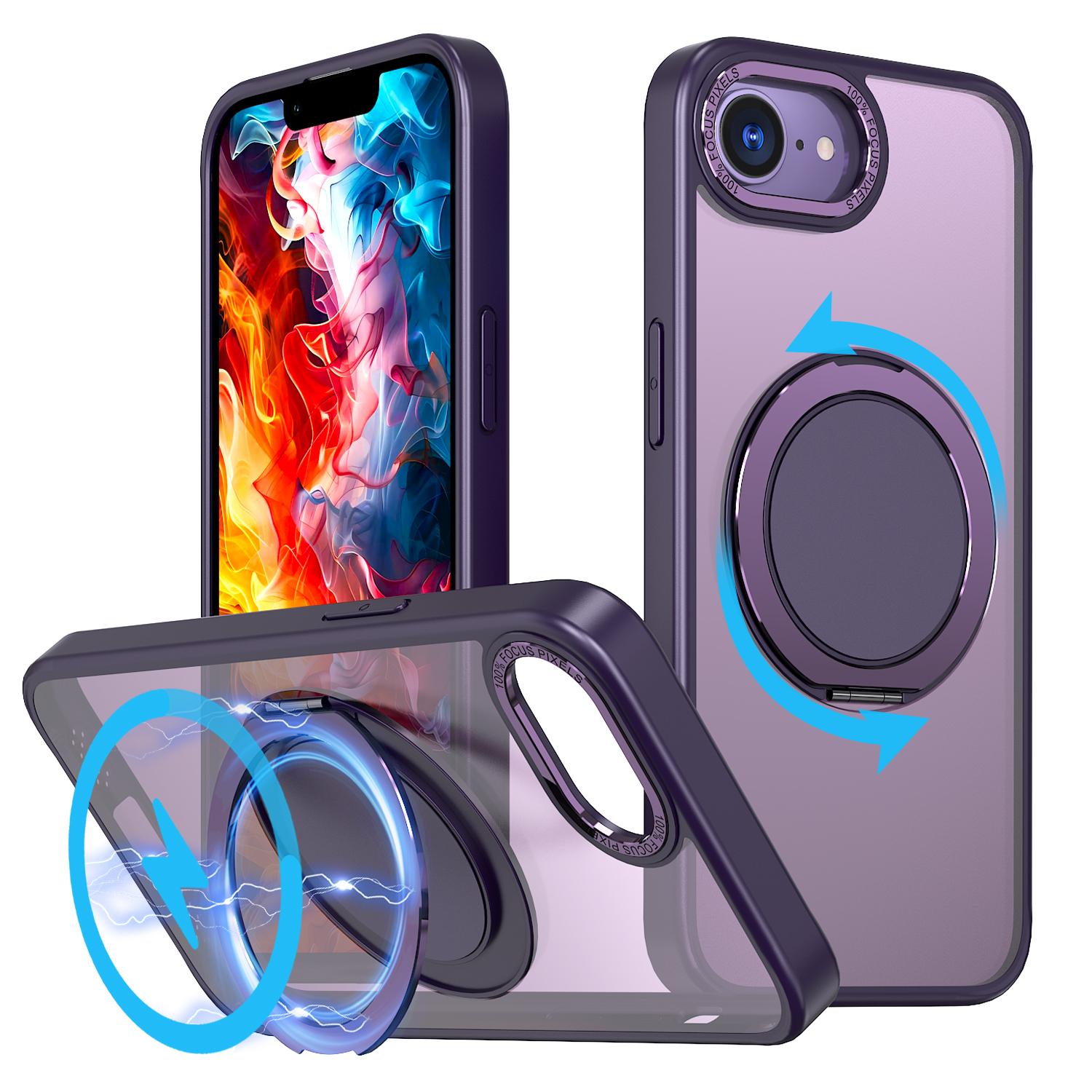 For iPhone 17e / 16e Kalebol 360-degree Rotating MagSafe Magnetic Holder Phone Case(Purple) - Shopkiz.com