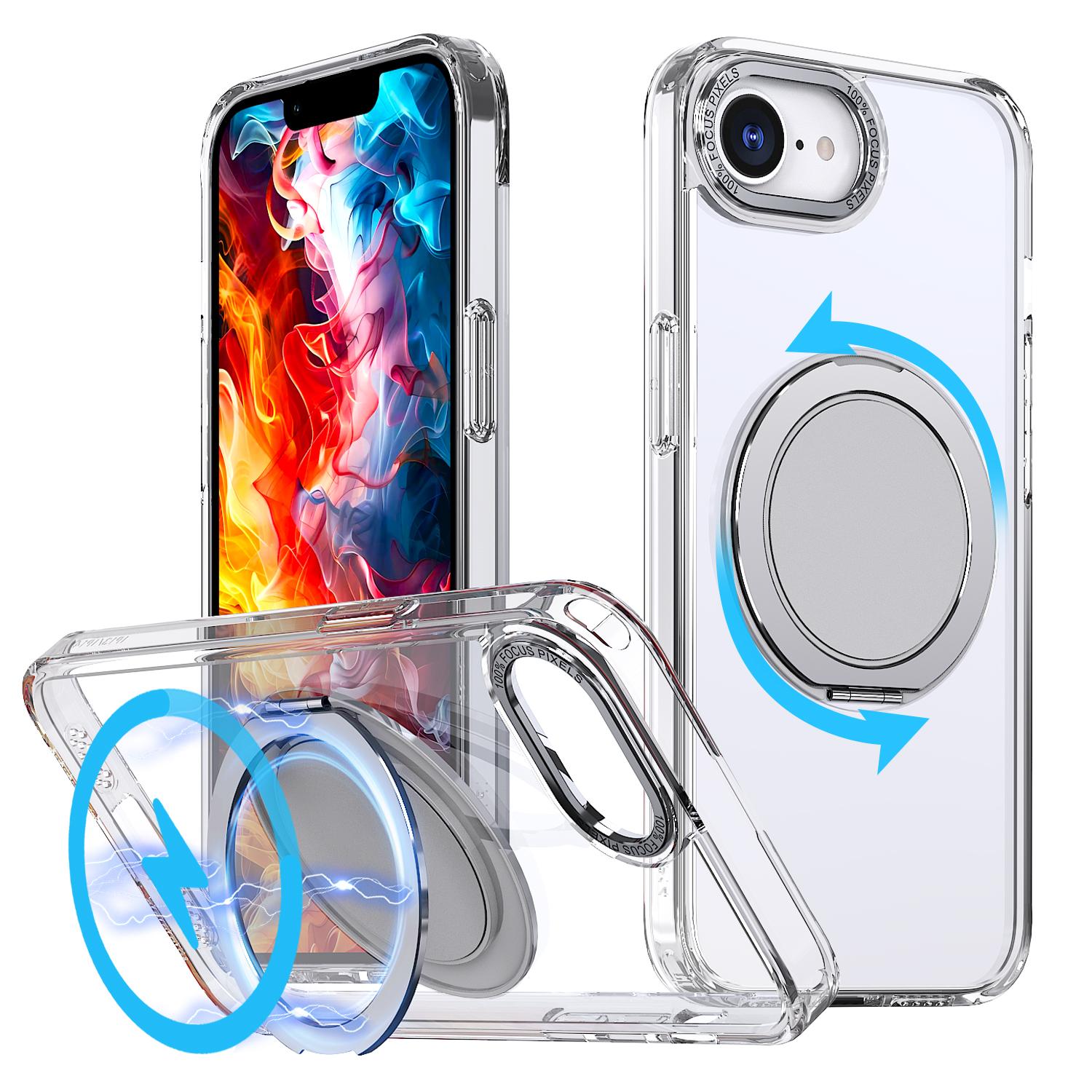 For iPhone 17e / 16e Kalebol 360-degree Rotating MagSafe Magnetic Holder Phone Case(Transparent) - Shopkiz.com