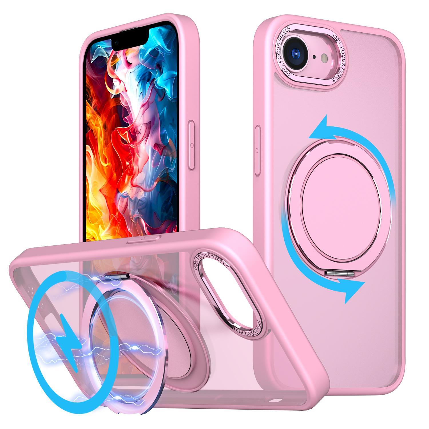 For iPhone 17e / 16e Kalebol 360-degree Rotating MagSafe Magnetic Holder Phone Case(Pink) - Shopkiz.com