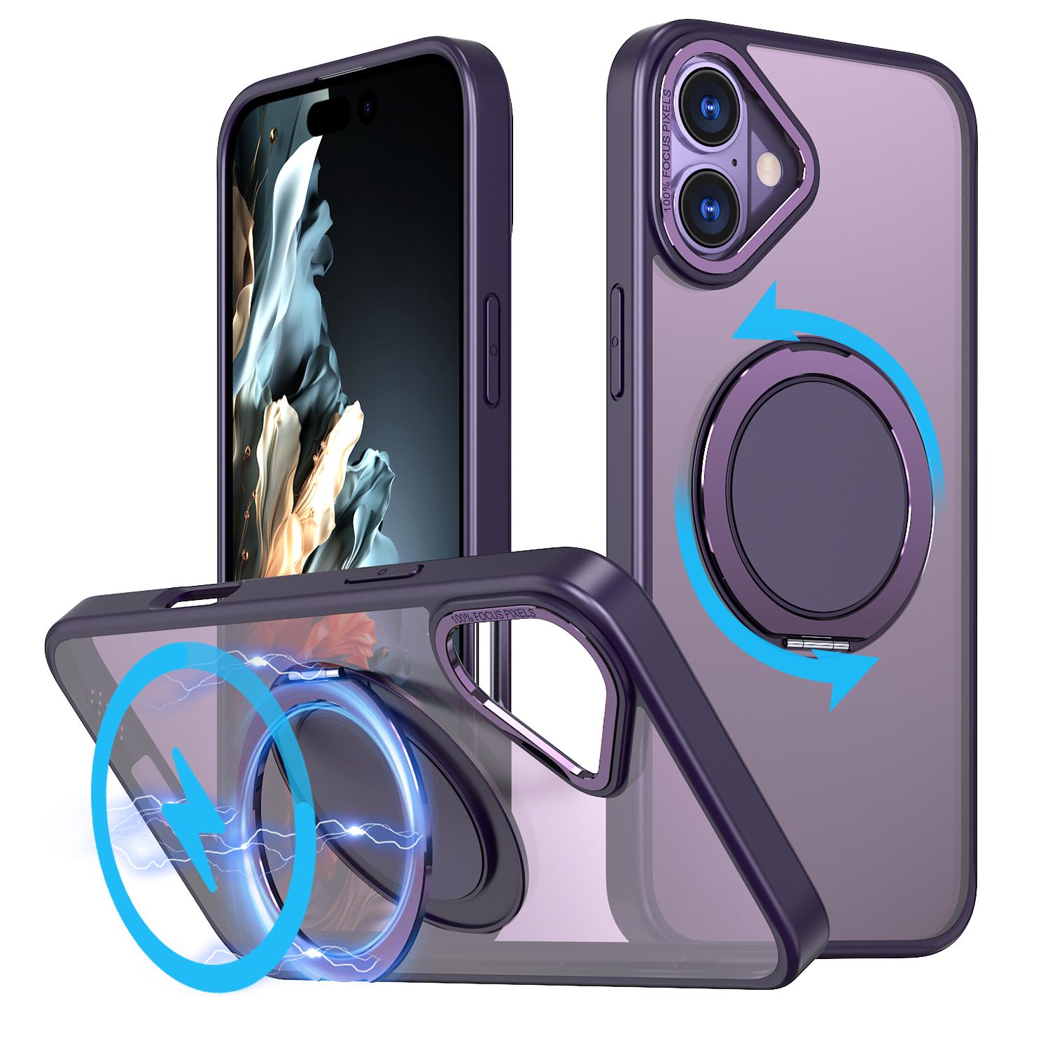 For iPhone 16 Plus Kalebol 360-degree Rotating MagSafe Magnetic Holder Phone Case(Purple) - Shopkiz.com