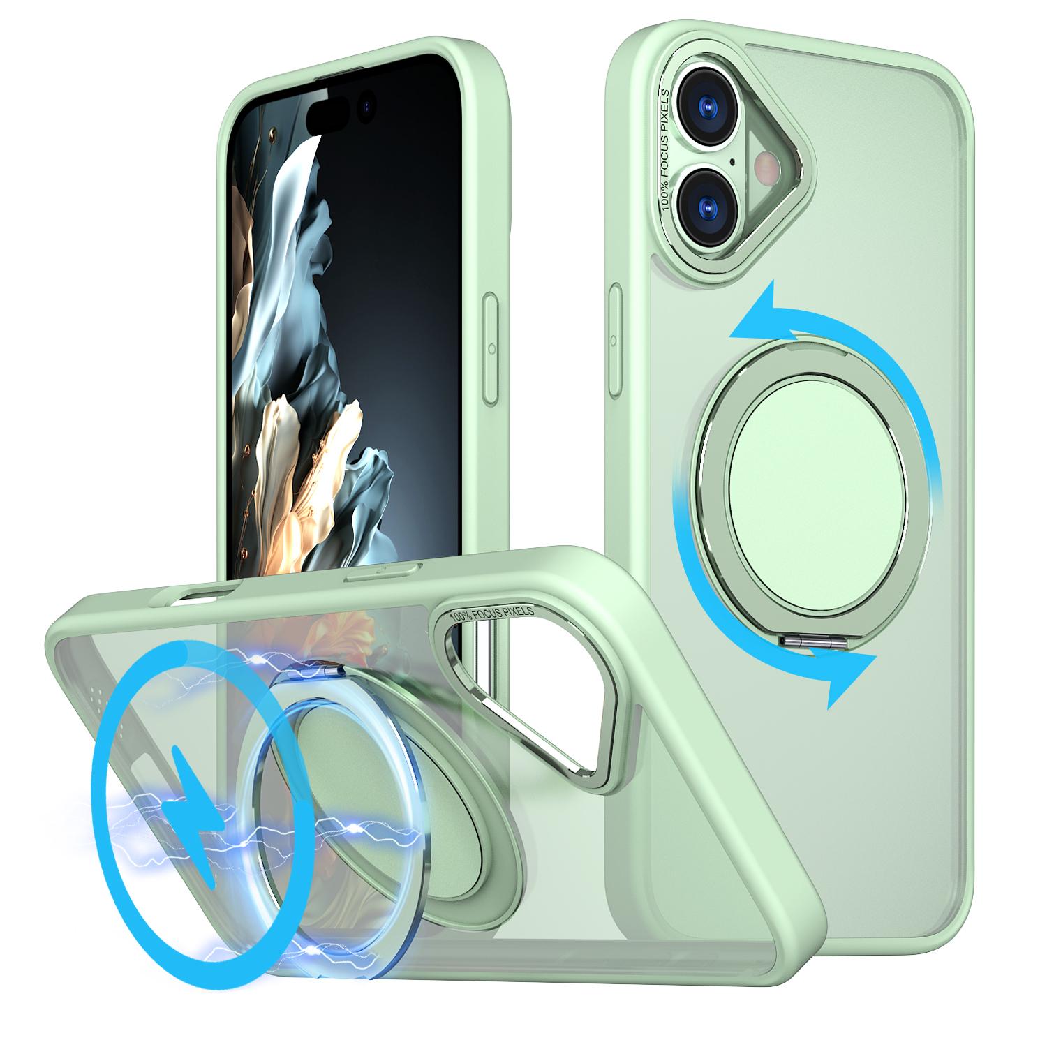 For iPhone 16 Plus Kalebol 360-degree Rotating MagSafe Magnetic Holder Phone Case(Avocado Green) - Shopkiz.com