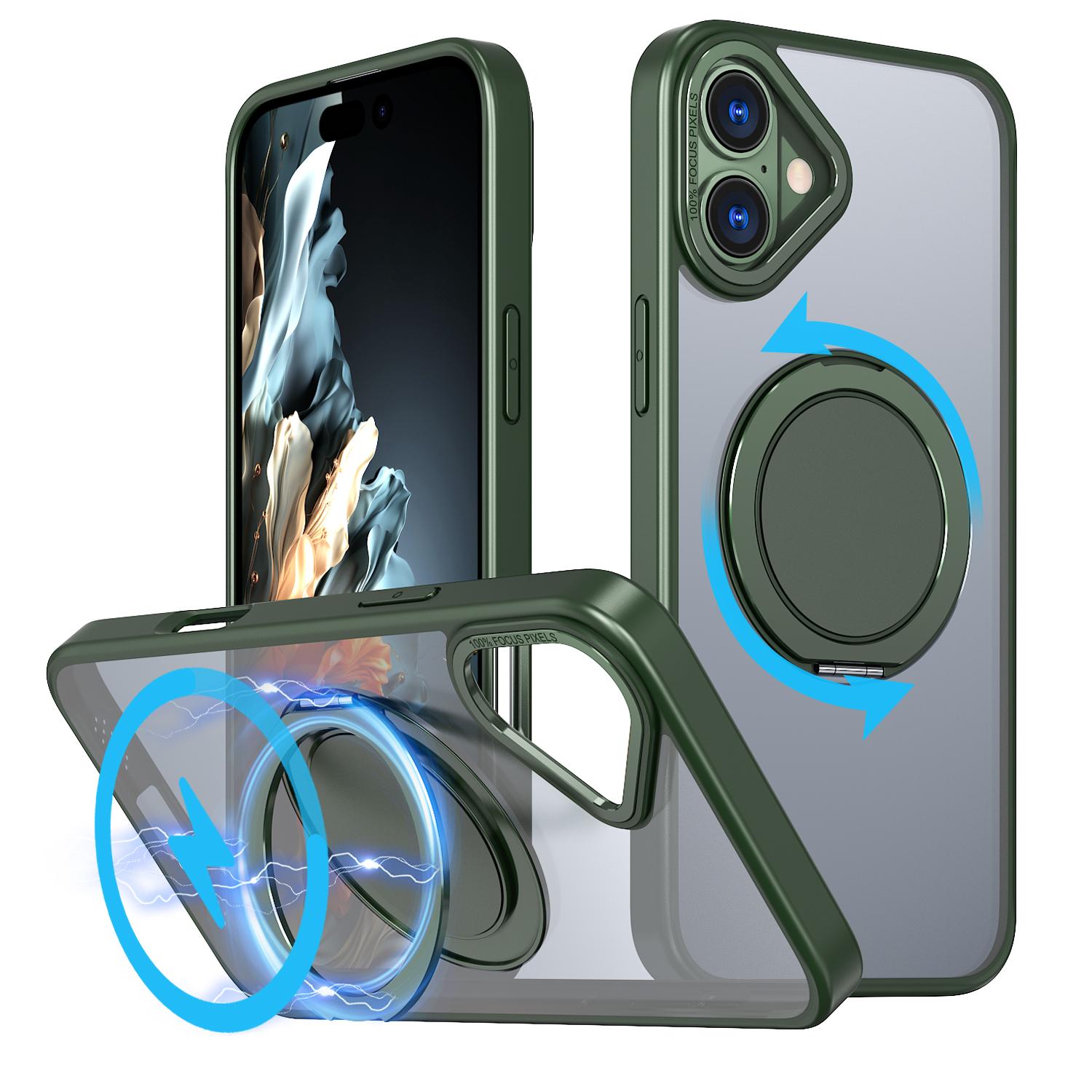 For iPhone 16 Kalebol 360-degree Rotating MagSafe Magnetic Holder Phone Case(Green) - Shopkiz.com