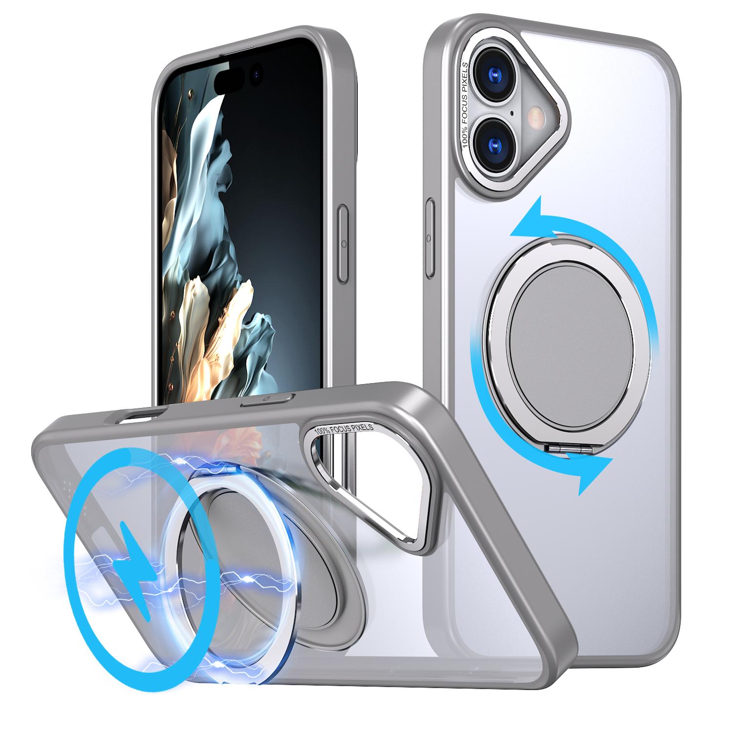 For iPhone 16 Kalebol 360-degree Rotating MagSafe Magnetic Holder Phone Case(Titanium Grey) - Shopkiz.com