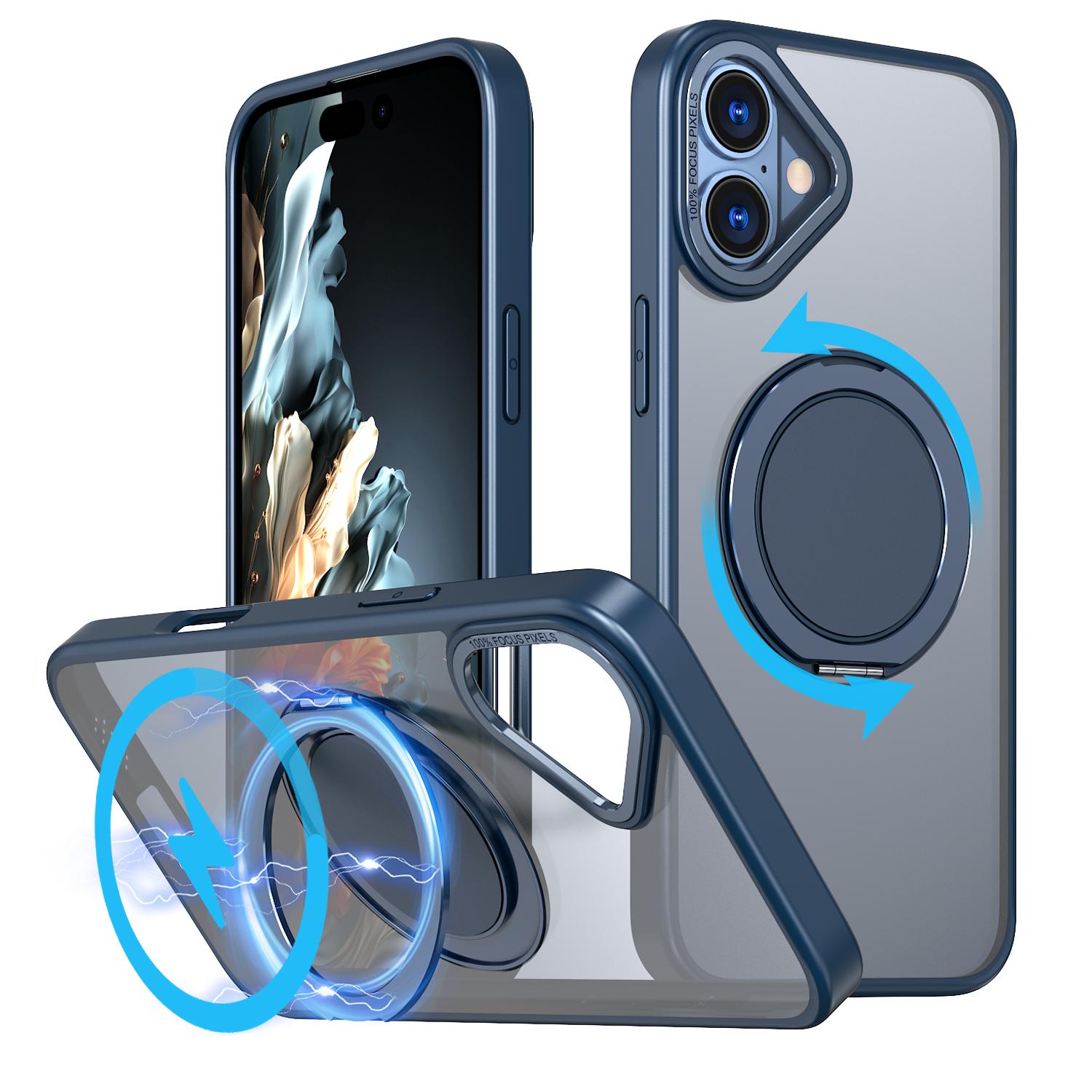 For iPhone 16 Kalebol 360-degree Rotating MagSafe Magnetic Holder Phone Case(Blue) - Shopkiz.com
