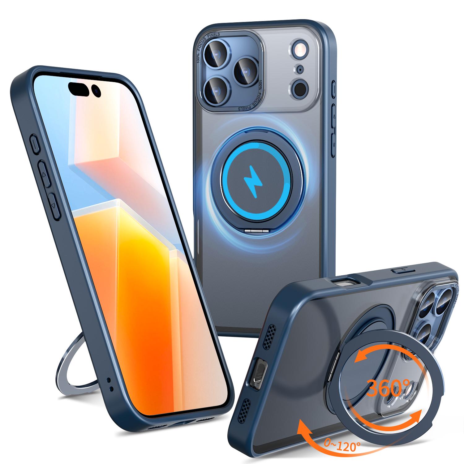 For iPhone 18 Pro Max Kalebol 360-degree Rotating MagSafe Magnetic Holder Phone Case(Blue) - Shopkiz.com