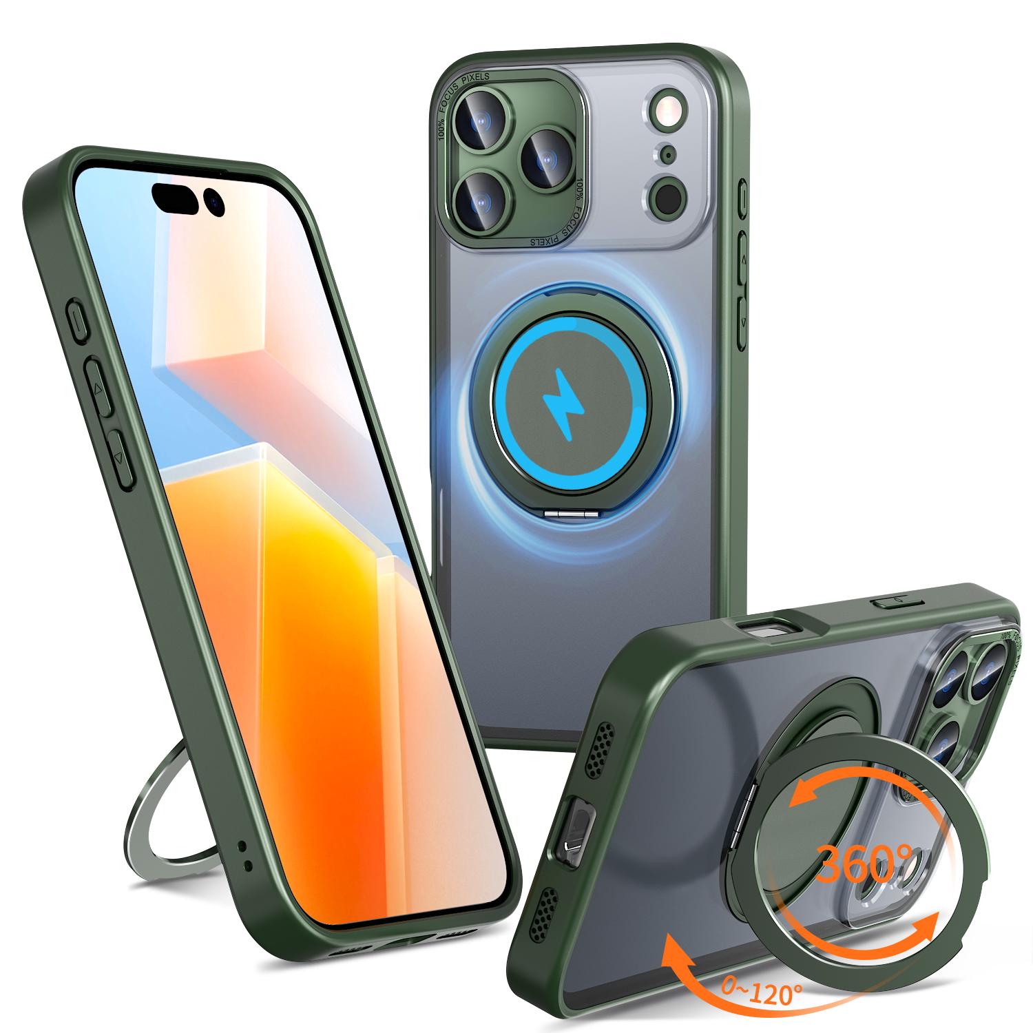 For iPhone 18 Pro Kalebol 360-degree Rotating MagSafe Magnetic Holder Phone Case(Green) - Shopkiz.com