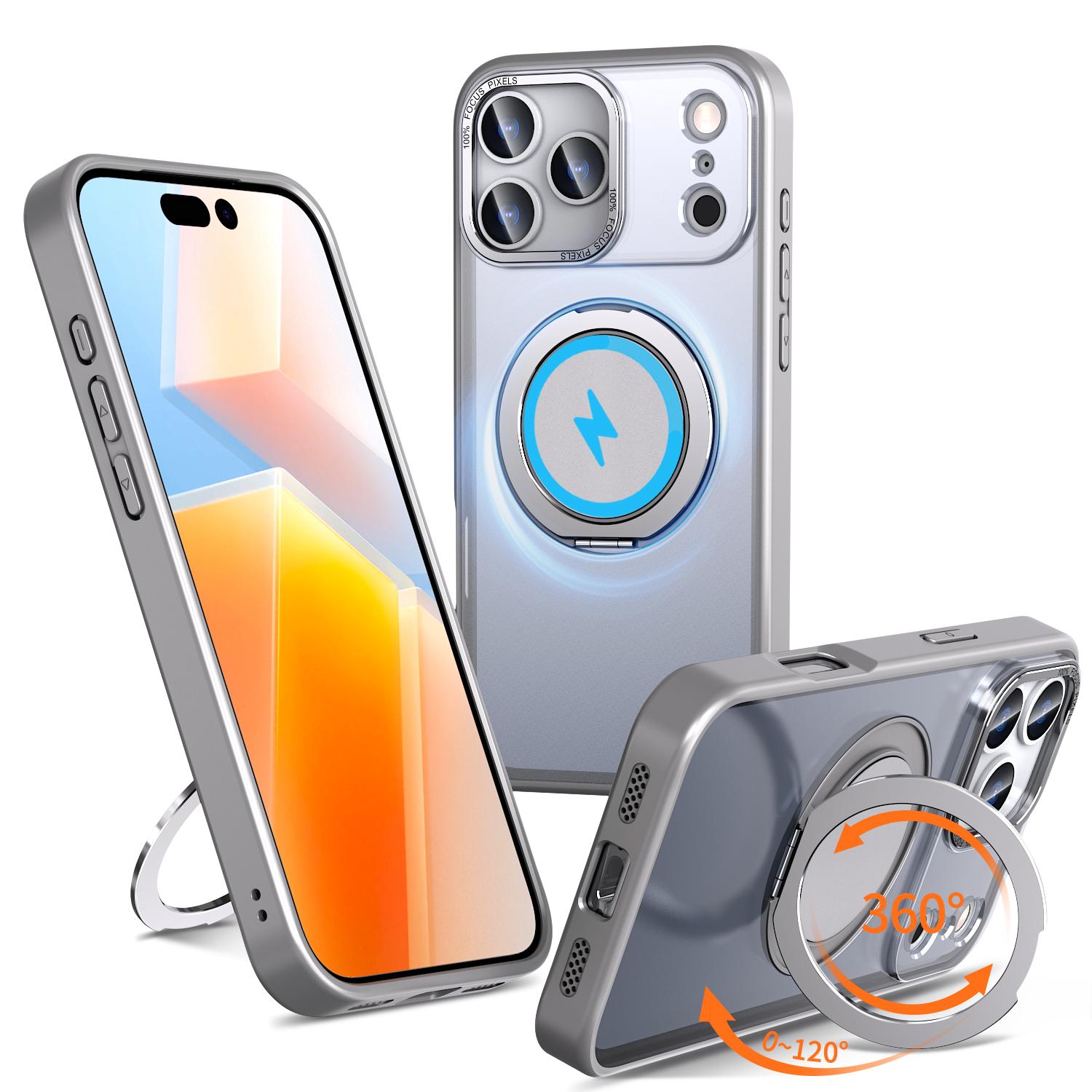For iPhone 18 Pro Kalebol 360-degree Rotating MagSafe Magnetic Holder Phone Case(Titanium Grey) - Shopkiz.com