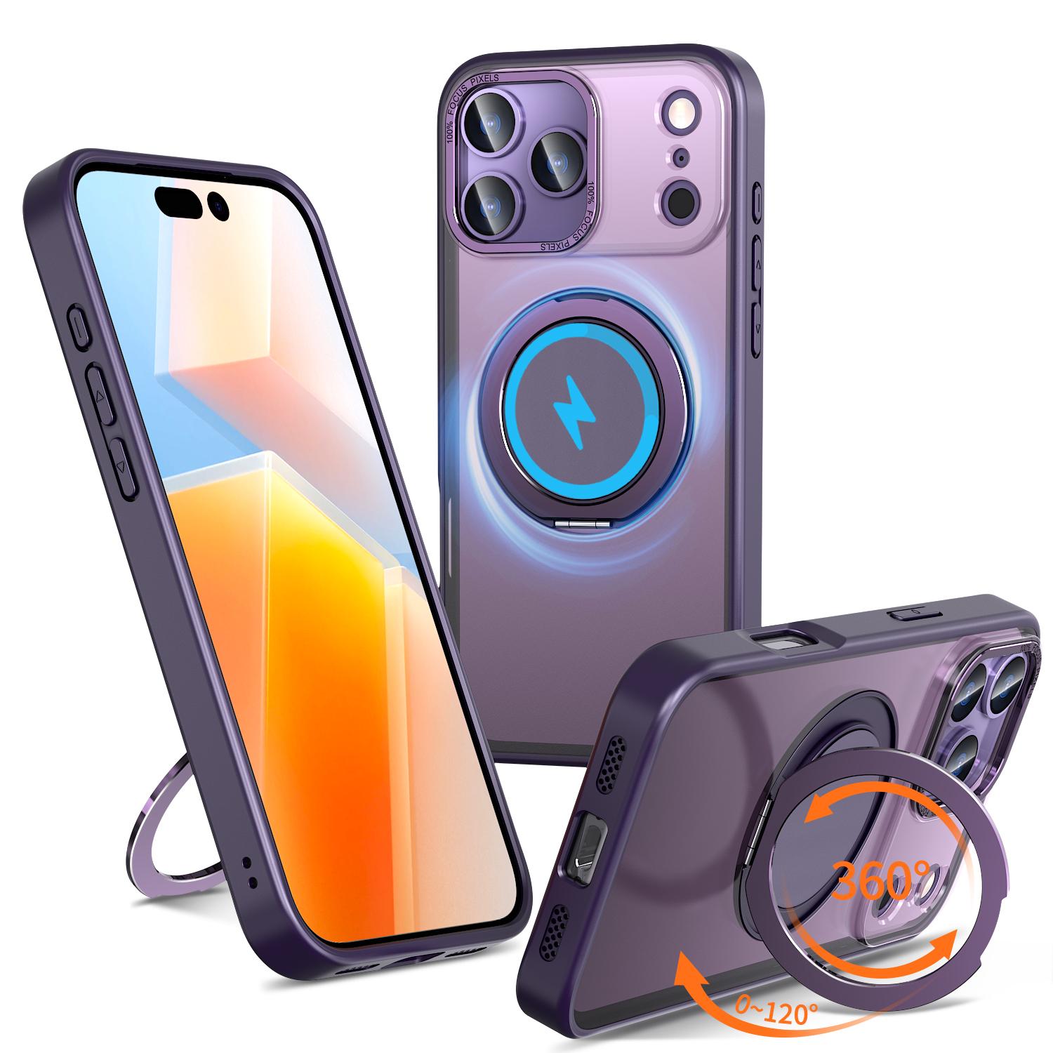 For iPhone 18 Pro Kalebol 360-degree Rotating MagSafe Magnetic Holder Phone Case(Purple) - Shopkiz.com