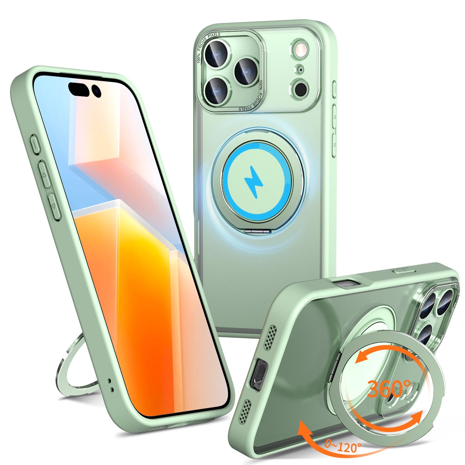 For iPhone 18 Pro Kalebol 360-degree Rotating MagSafe Magnetic Holder Phone Case(Avocado Green) - Shopkiz.com