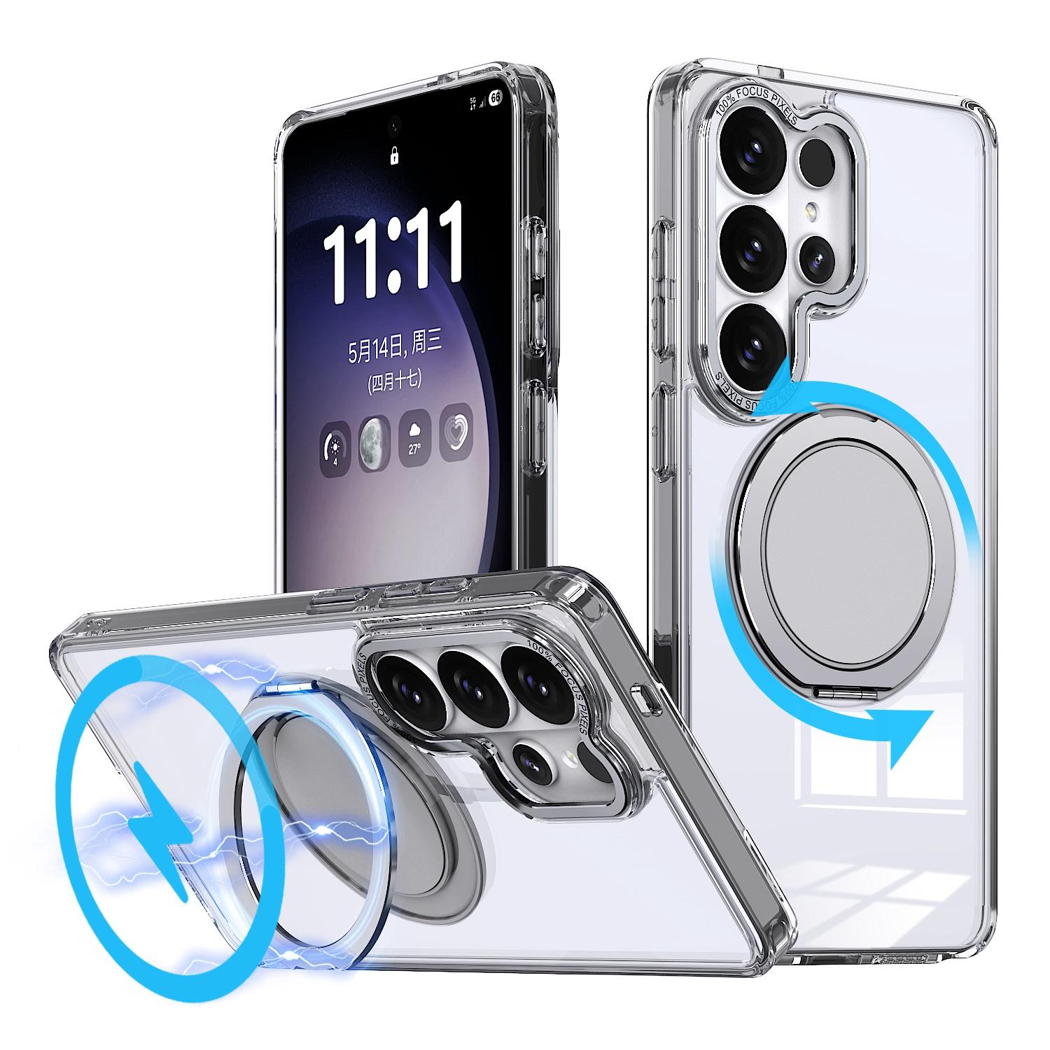 For Galaxy S26 Ultra 5G Kalebol 360-degree Rotating MagSafe Magnetic Holder Phone Case(Transparent) - Shopkiz.com