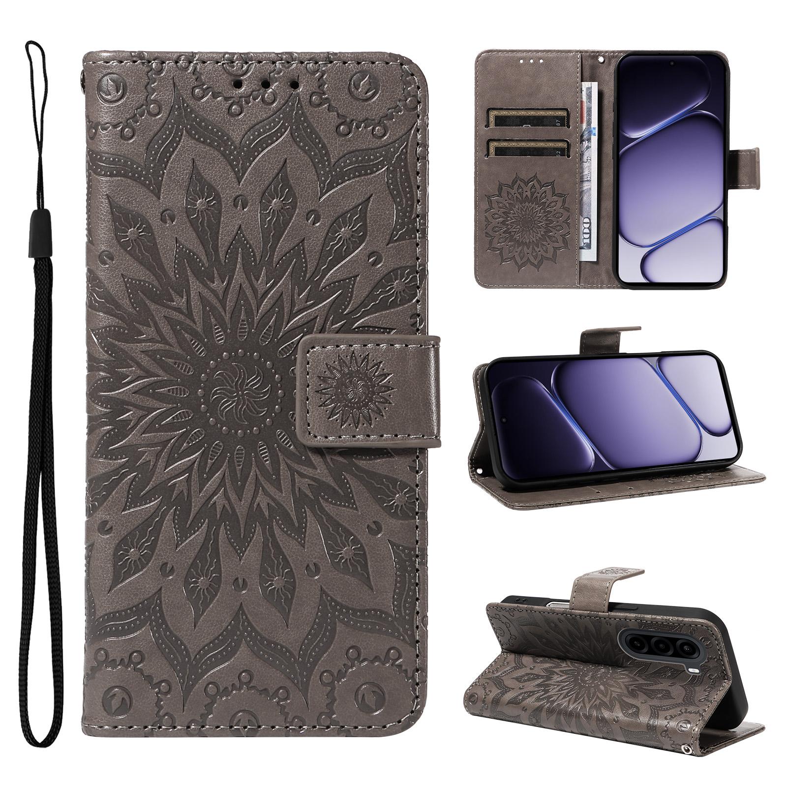 For OnePlus Nord CE6 Lite/Turbo 6X 5G Embossed Sunflower Pattern Flip Leather Phone Case(Grey) - Shopkiz.com