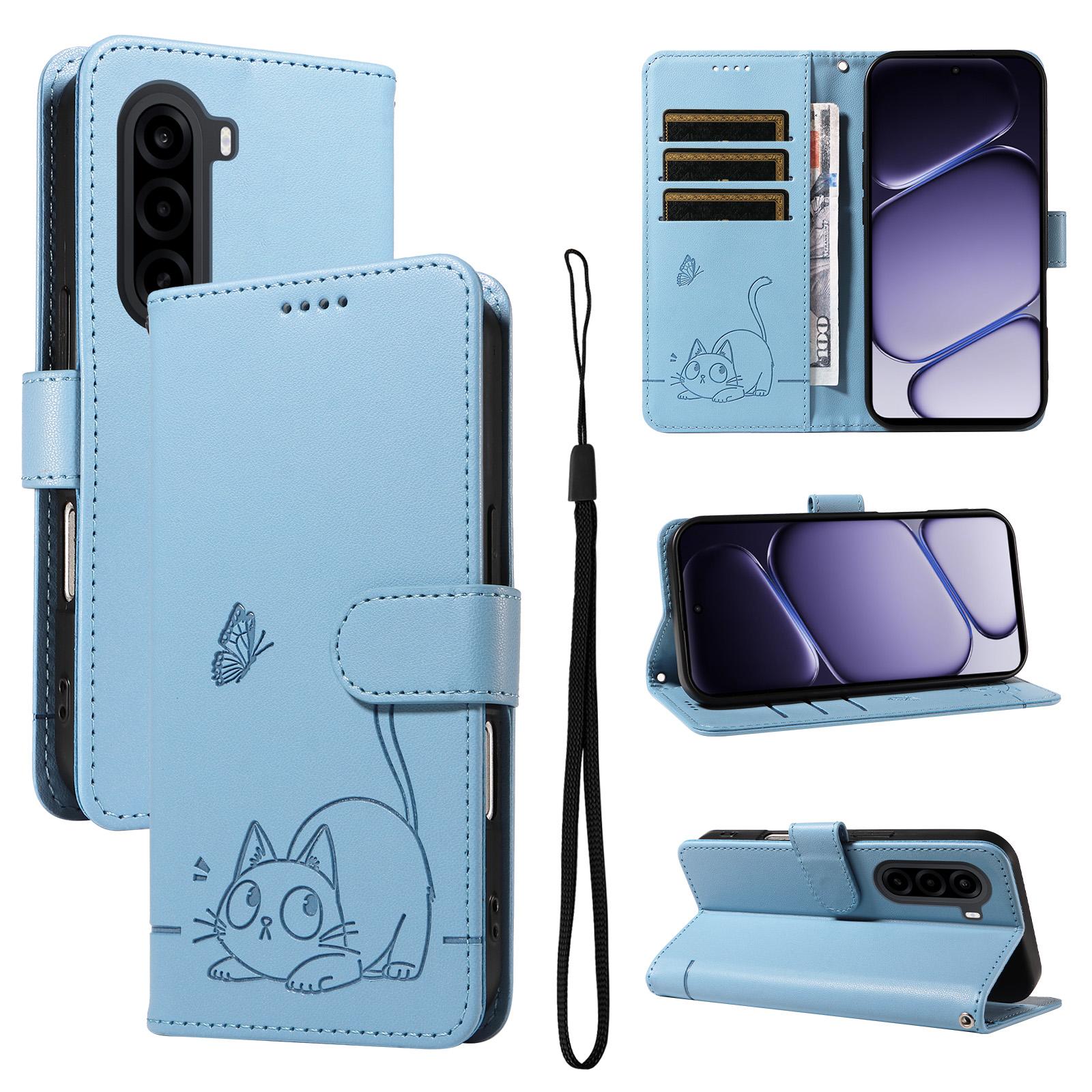 For OnePlus Nord CE6 Lite/Turbo 6X 5G Adorable Cat Embossed Pattern Flip Leather Phone Case(Sky Blue) - Shopkiz.com