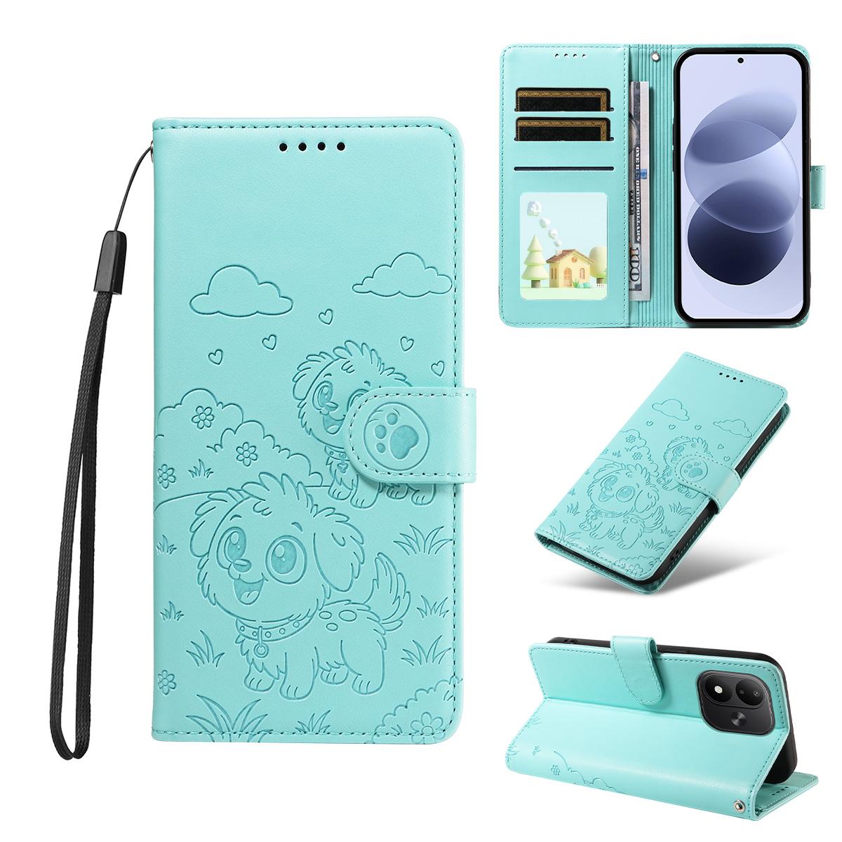 For Redmi Note 17 4G / 5G Global 171mm Embossed Heart Dog RFID Blocking Wallet Leather Phone Case(Green) - Shopkiz.com
