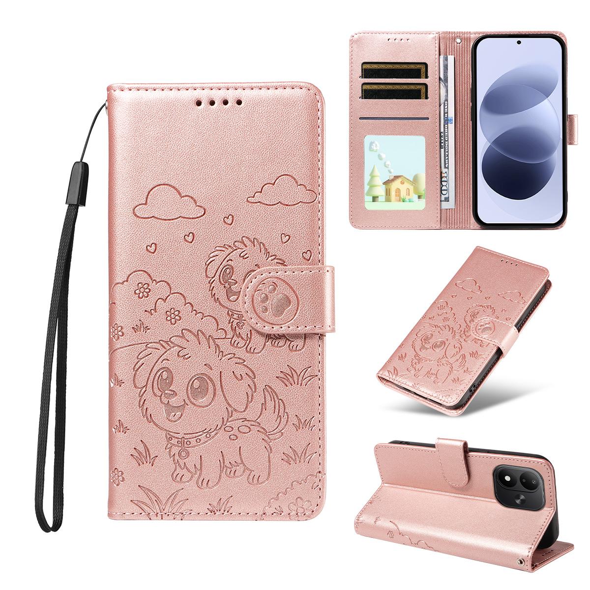 For Redmi Note 17 4G / 5G Global 171mm Embossed Heart Dog RFID Blocking Wallet Leather Phone Case(Rose Gold) - Shopkiz.com