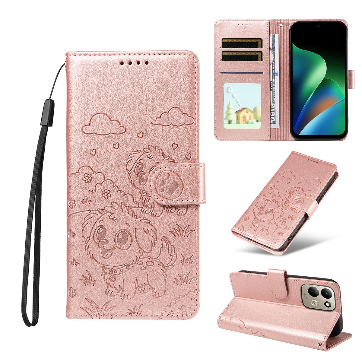 For Redmi 17 4G / 5G Global 170mm Embossed Heart Dog RFID Blocking Wallet Leather Phone Case(Rose Gold) - Shopkiz.com