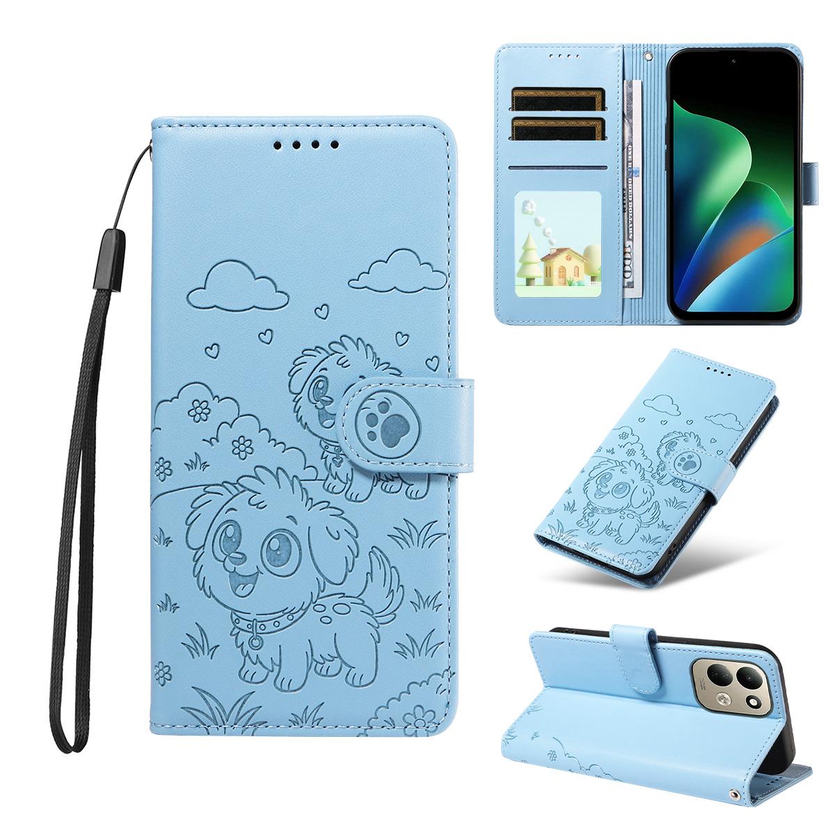 For Redmi 17 4G / 5G Global 170mm Embossed Heart Dog RFID Blocking Wallet Leather Phone Case(Sky Blue) - Shopkiz.com