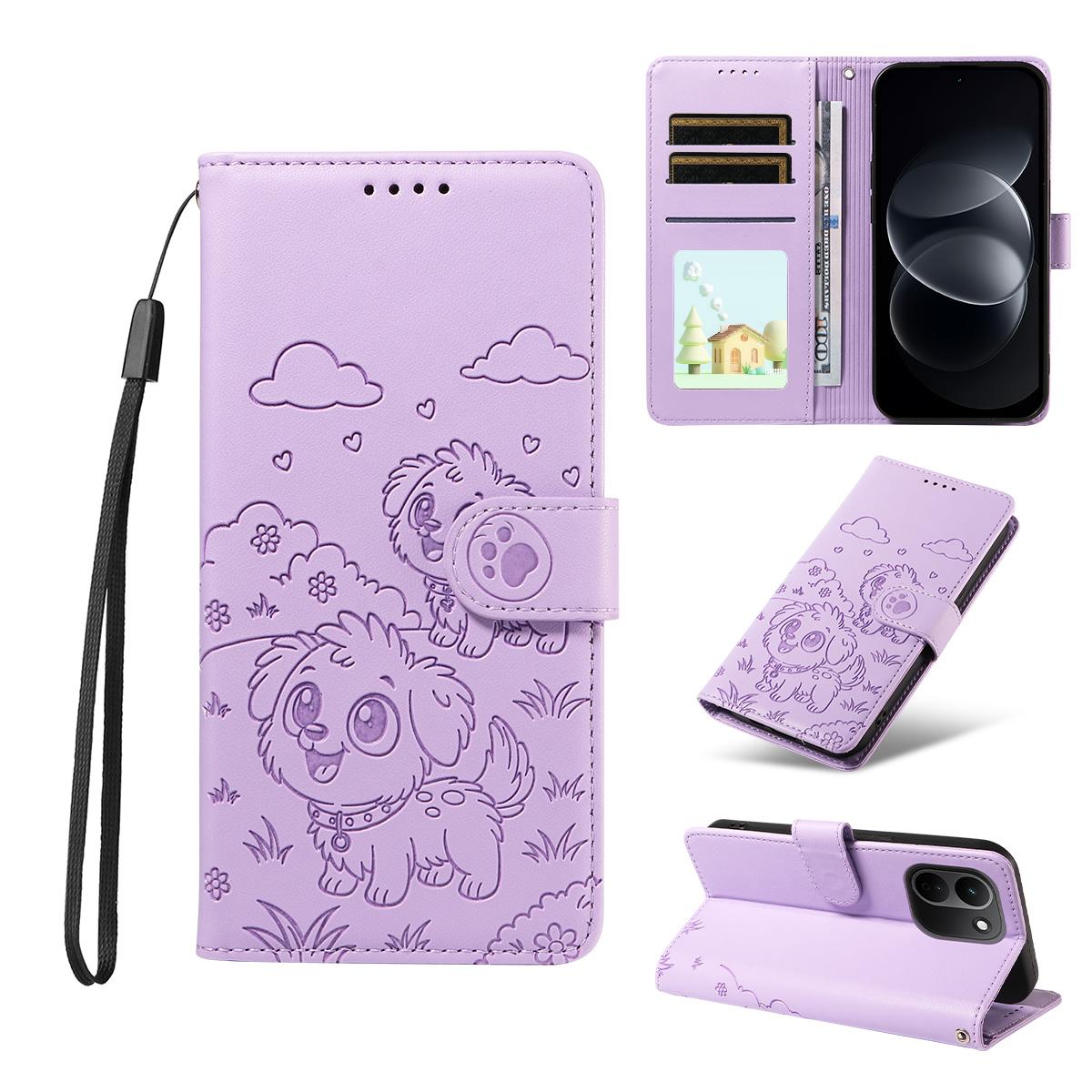 For Redmi Note 17 Pro+ 5G Global 163mm Embossed Heart Dog RFID Blocking Wallet Leather Phone Case(Purple) - Shopkiz.com