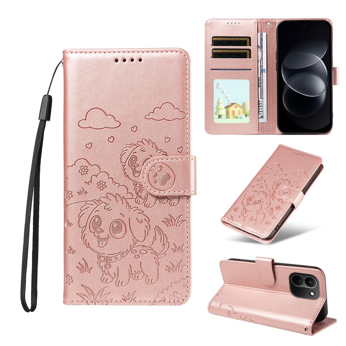 For Redmi Note 17 Pro+ 5G Global 163mm Embossed Heart Dog RFID Blocking Wallet Leather Phone Case(Rose Gold) - Shopkiz.com