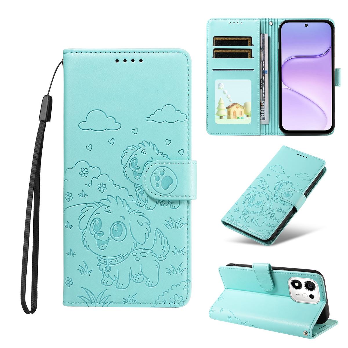 For Honor 600 Smart 5G Embossed Heart Dog RFID Blocking Wallet Leather Phone Case(Green) - Shopkiz.com