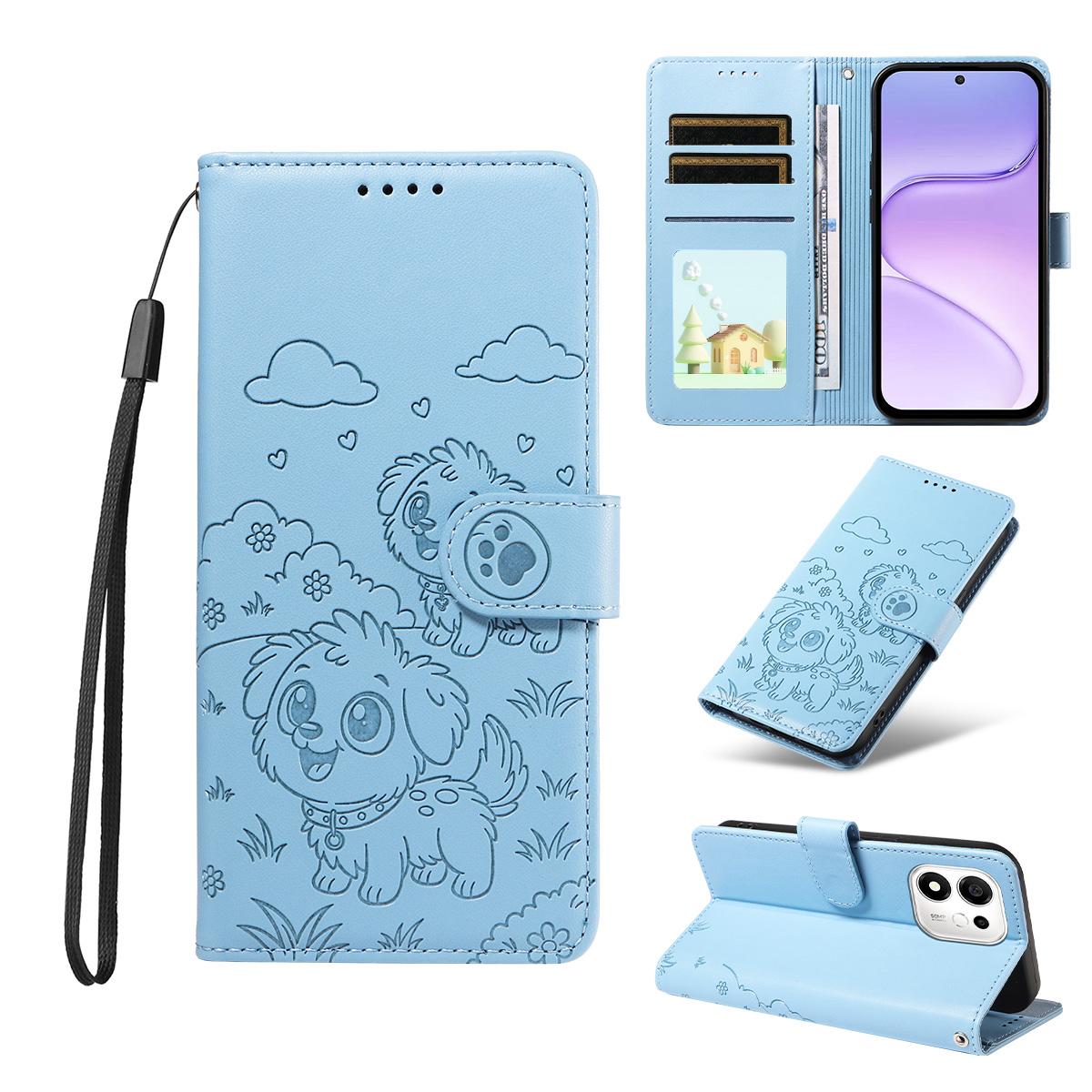 For Honor 600 Smart 5G Embossed Heart Dog RFID Blocking Wallet Leather Phone Case(Sky Blue) - Shopkiz.com