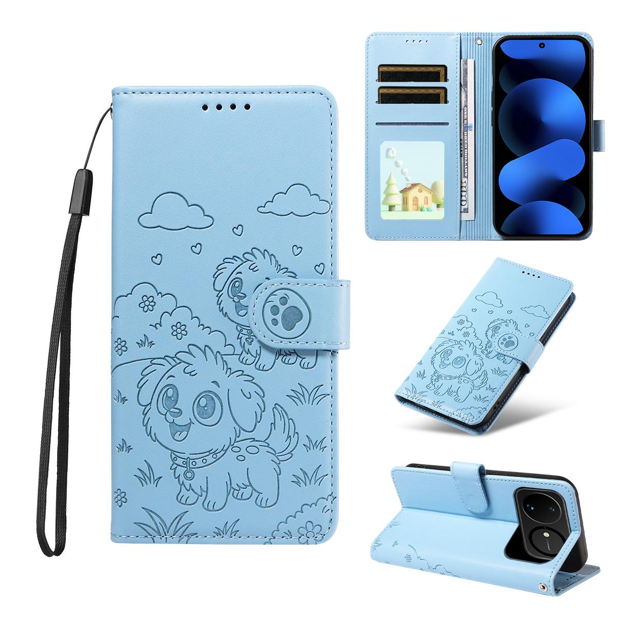For Huawei nova 16 Embossed Heart Dog RFID Blocking Wallet Leather Phone Case(Sky Blue) - Shopkiz.com
