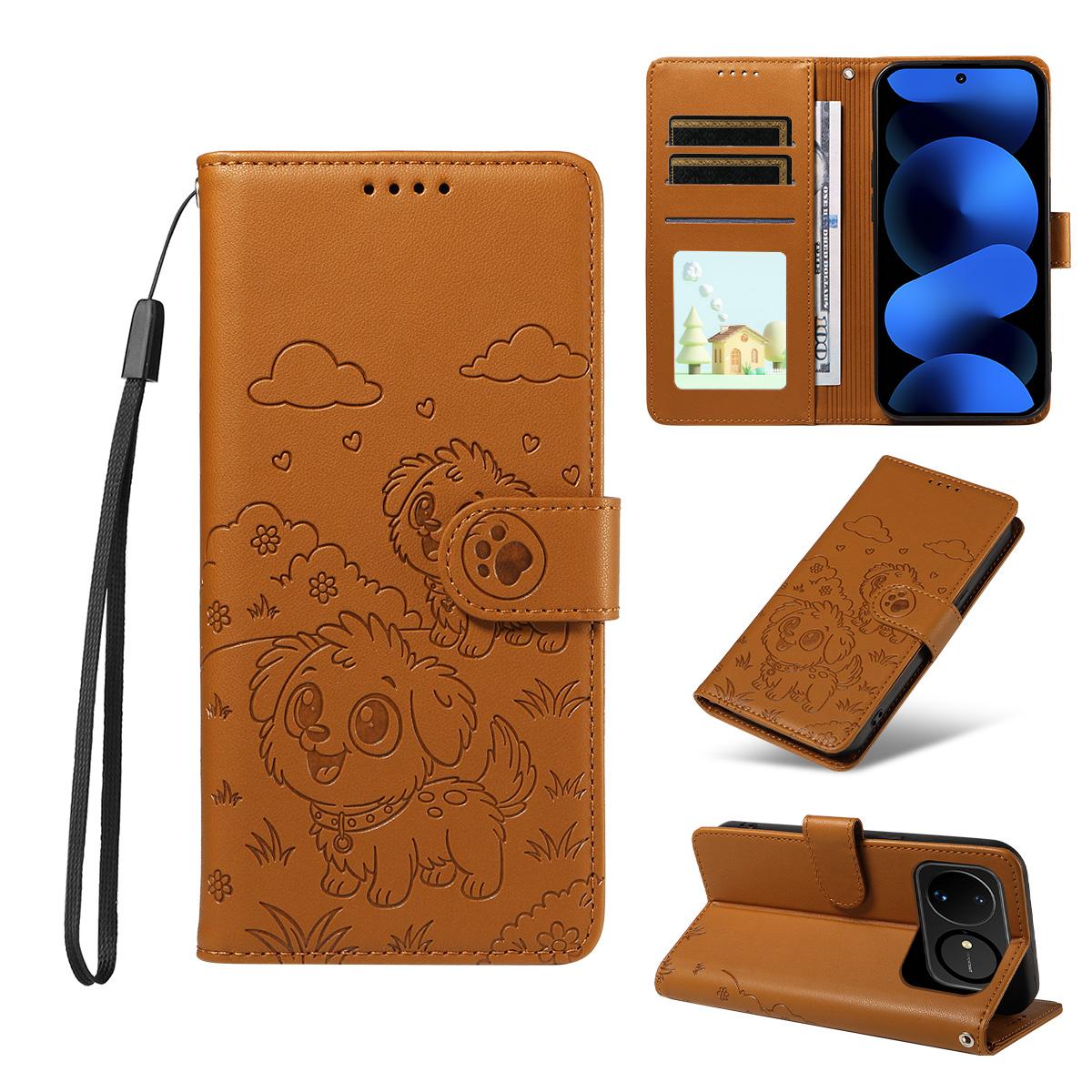 For Huawei nova 16 Embossed Heart Dog RFID Blocking Wallet Leather Phone Case(Brown) - Shopkiz.com