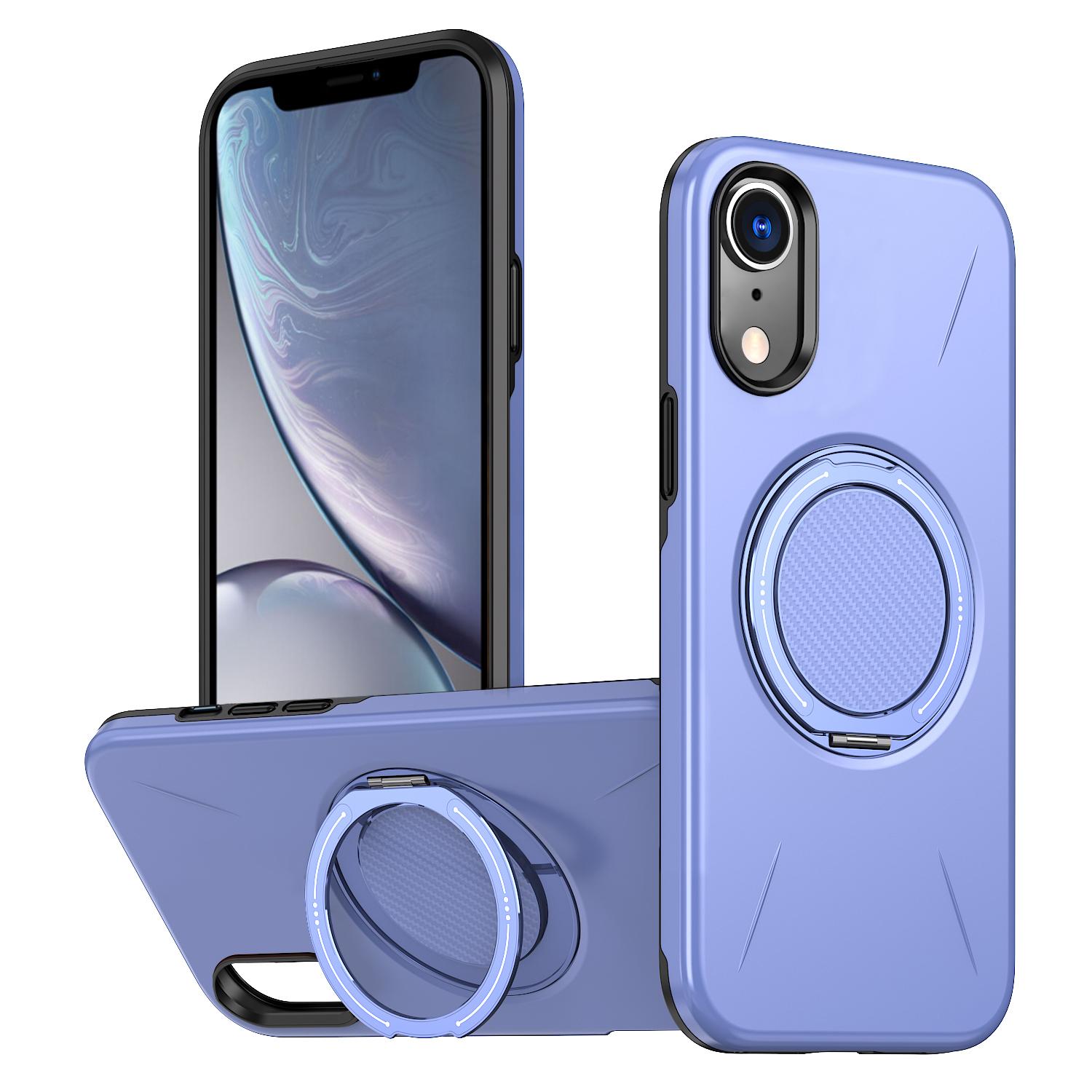 For iPhone XR Metal Rotation Holder MagSafe TPU Hybrid PC Phone Case(Purple) - Shopkiz.com