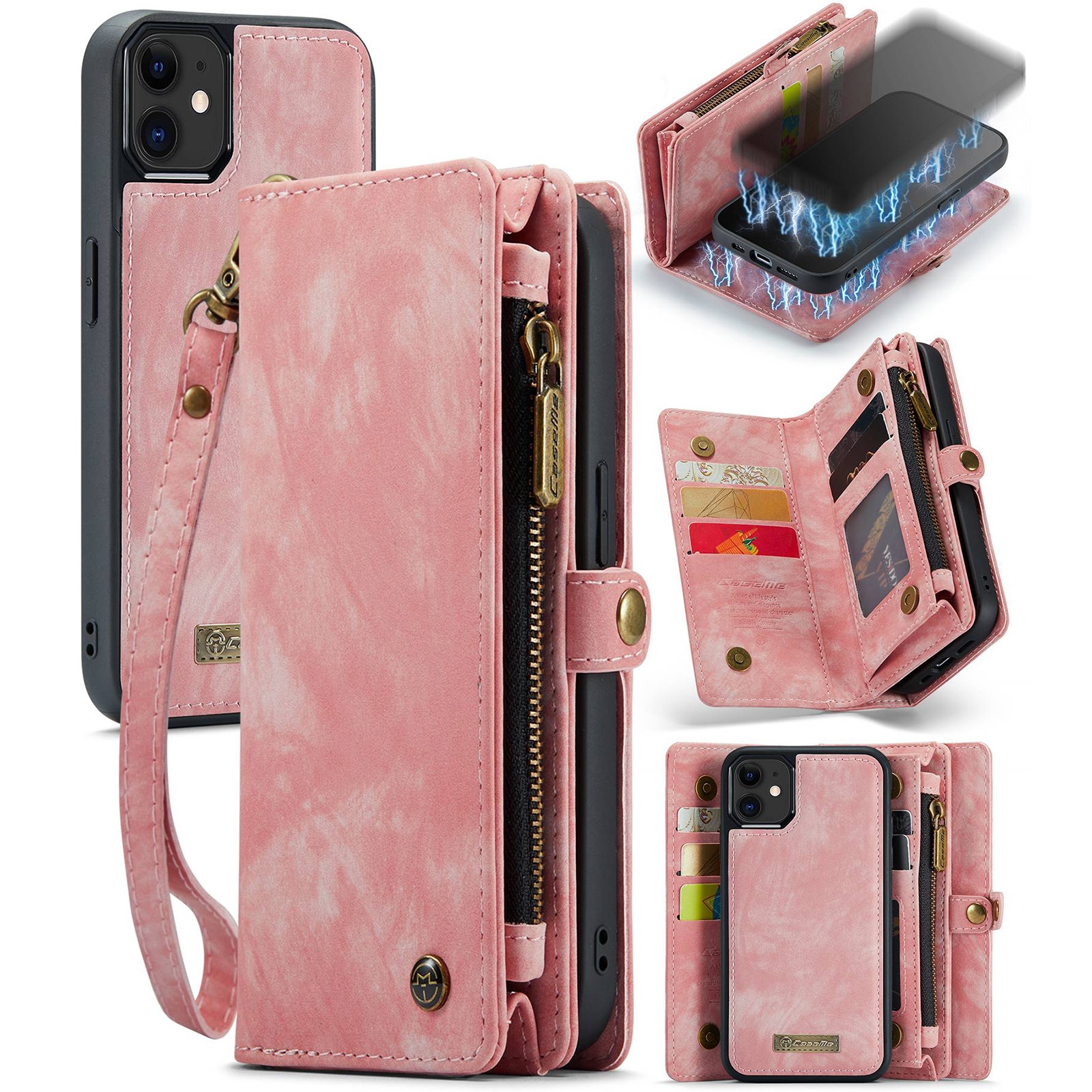 For iPhone 12 mini CaseMe-008 Detachable Multifunctional Wallet Leather Phone Case (Pink) - Shopkiz.com
