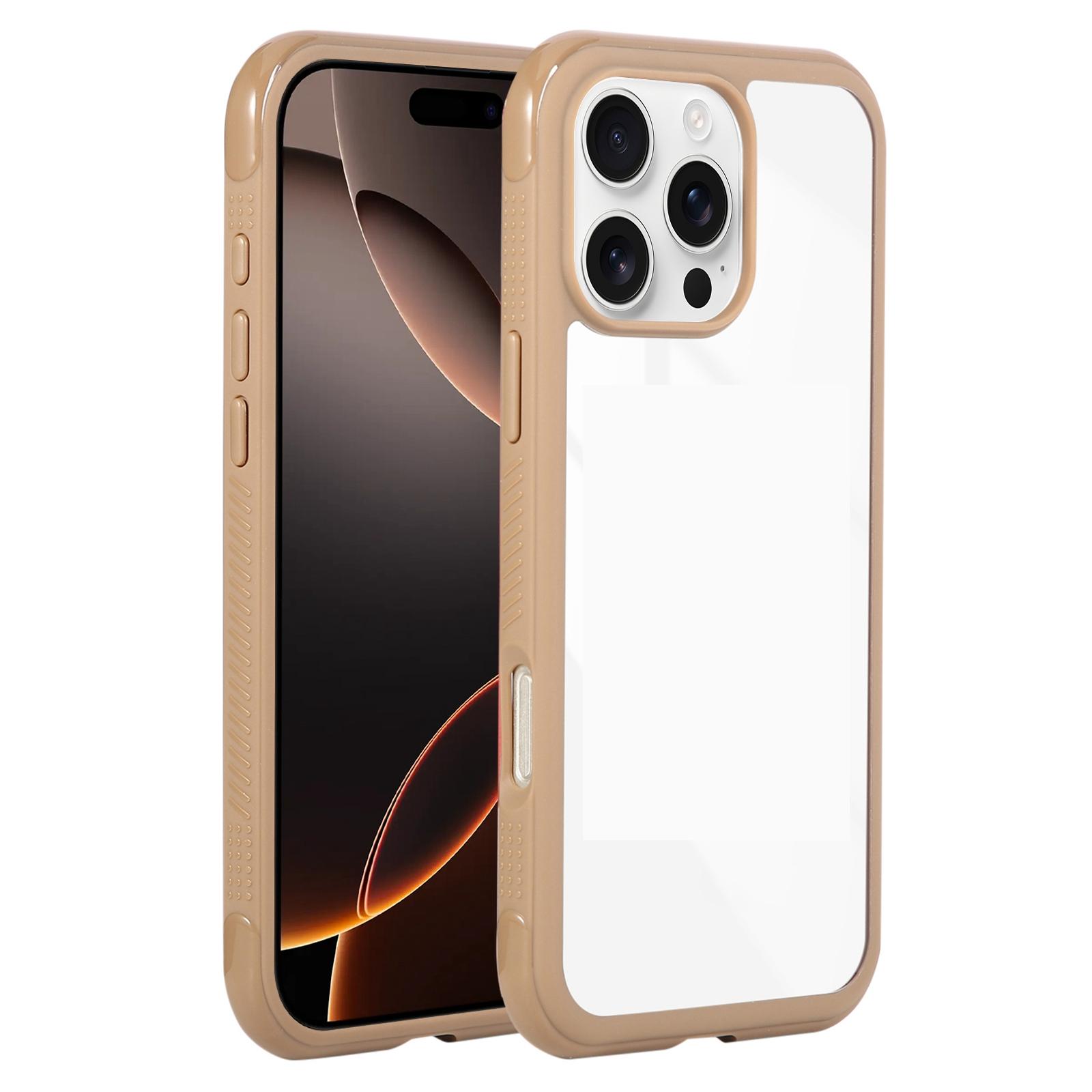 For iPhone 16 Pro Max Solid Color Edge Transparency Acrylic TPU Phone Case(Brown) - Shopkiz.com