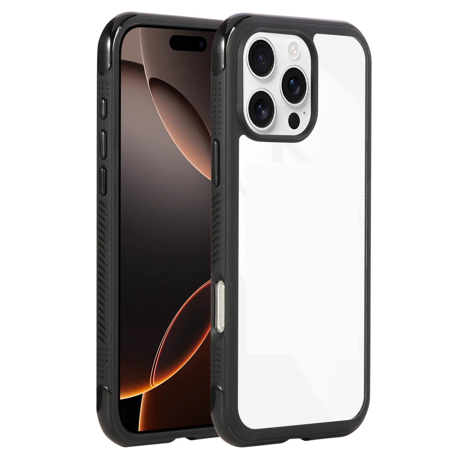 For iPhone 16 Pro Max Solid Color Edge Transparency Acrylic TPU Phone Case(Black) - Shopkiz.com