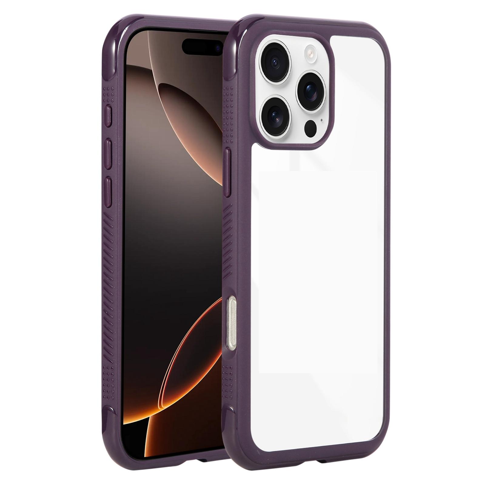 For iPhone 16 Pro Solid Color Edge Transparency Acrylic TPU Phone Case(Dark Purple) - Shopkiz.com