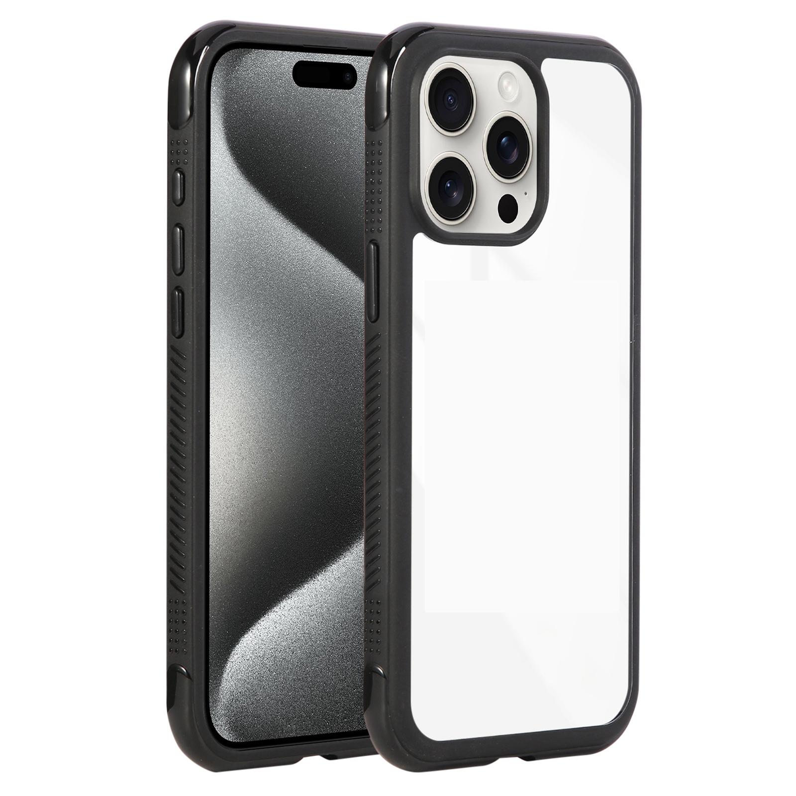 For iPhone 15 Pro Max Solid Color Edge Transparency Acrylic TPU Phone Case(Black) - Shopkiz.com