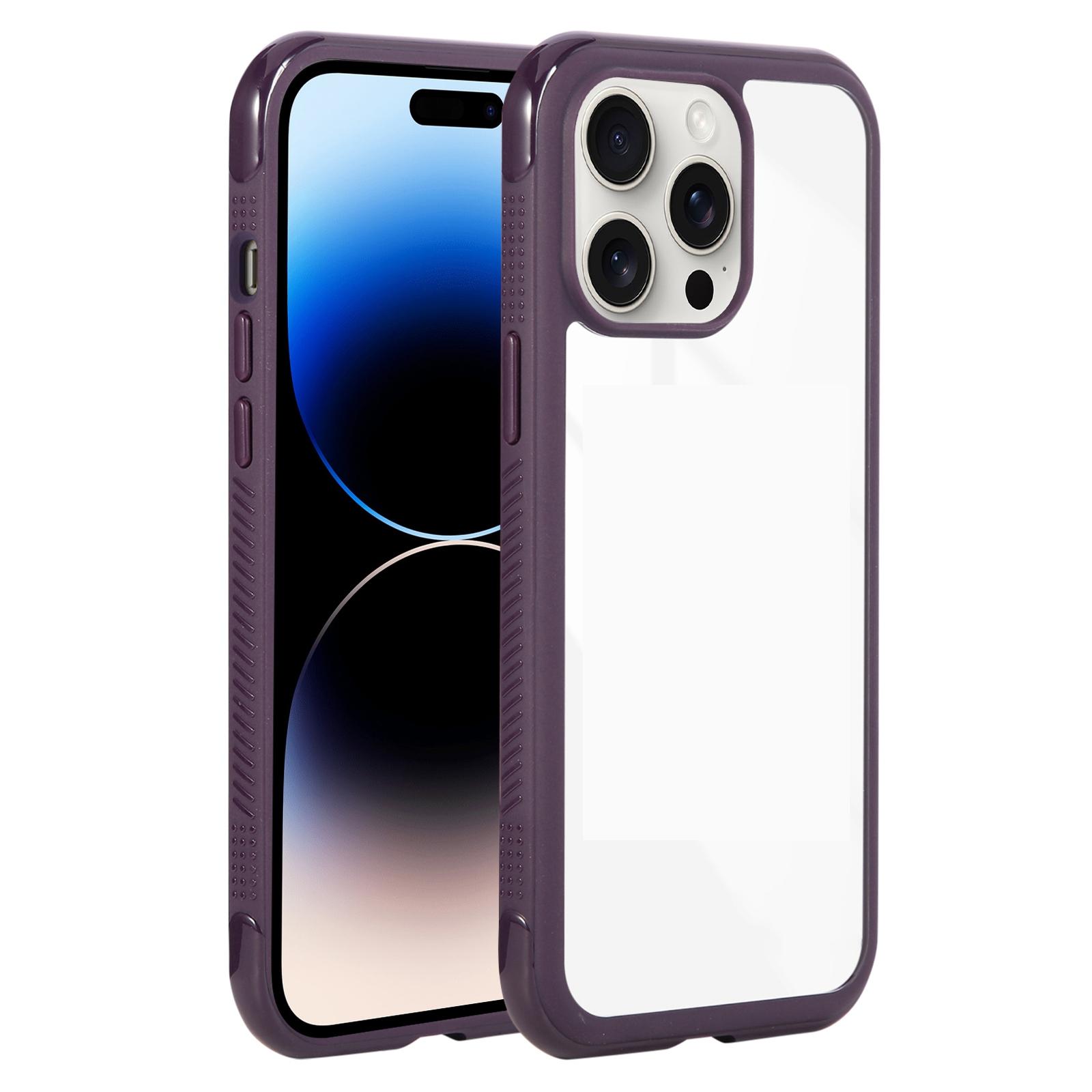For iPhone 14 Pro Max Solid Color Edge Transparency Acrylic TPU Phone Case(Dark Purple) - Shopkiz.com