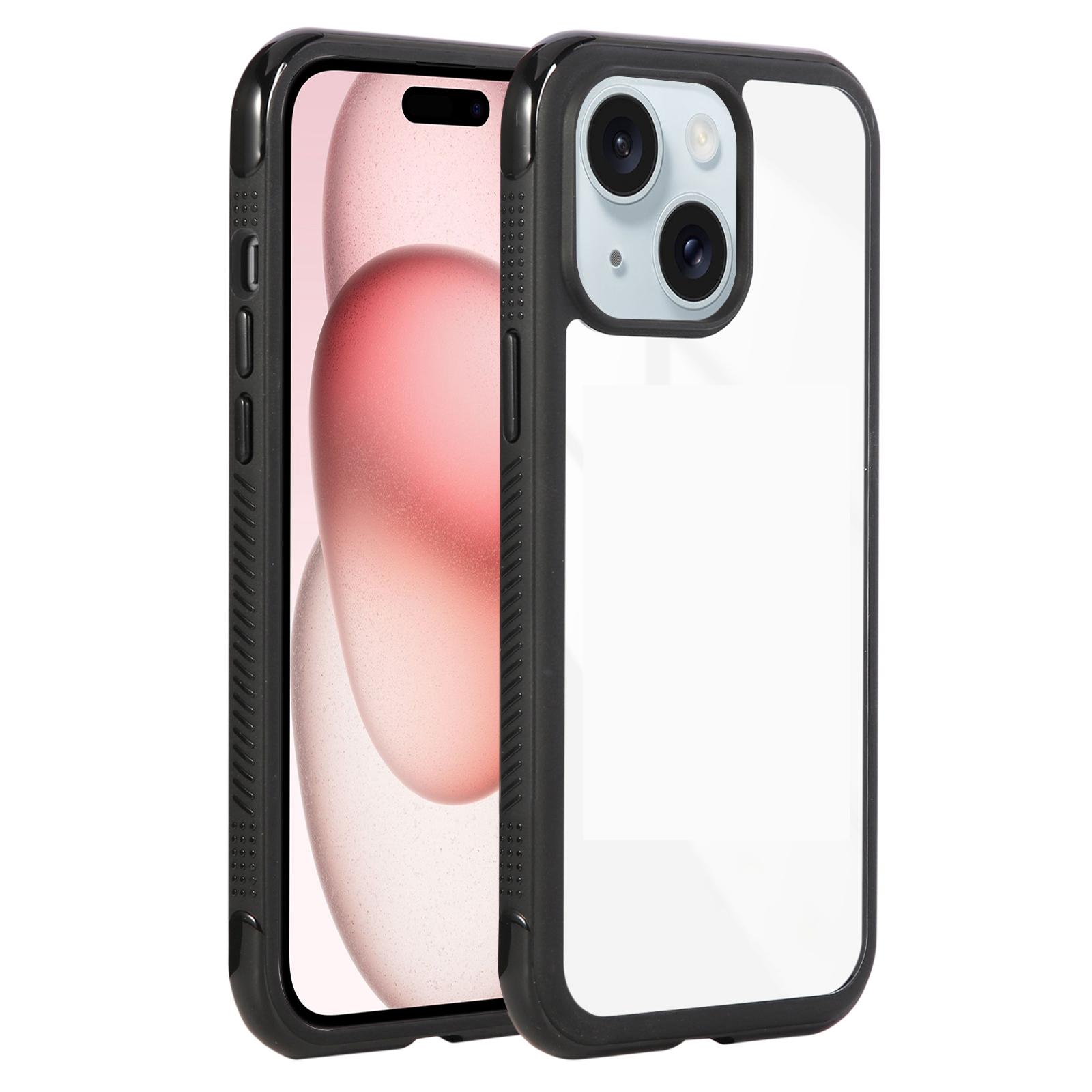 For iPhone 14 Plus / 15 Plus Solid Color Edge Transparency Acrylic TPU Phone Case(Black) - Shopkiz.com
