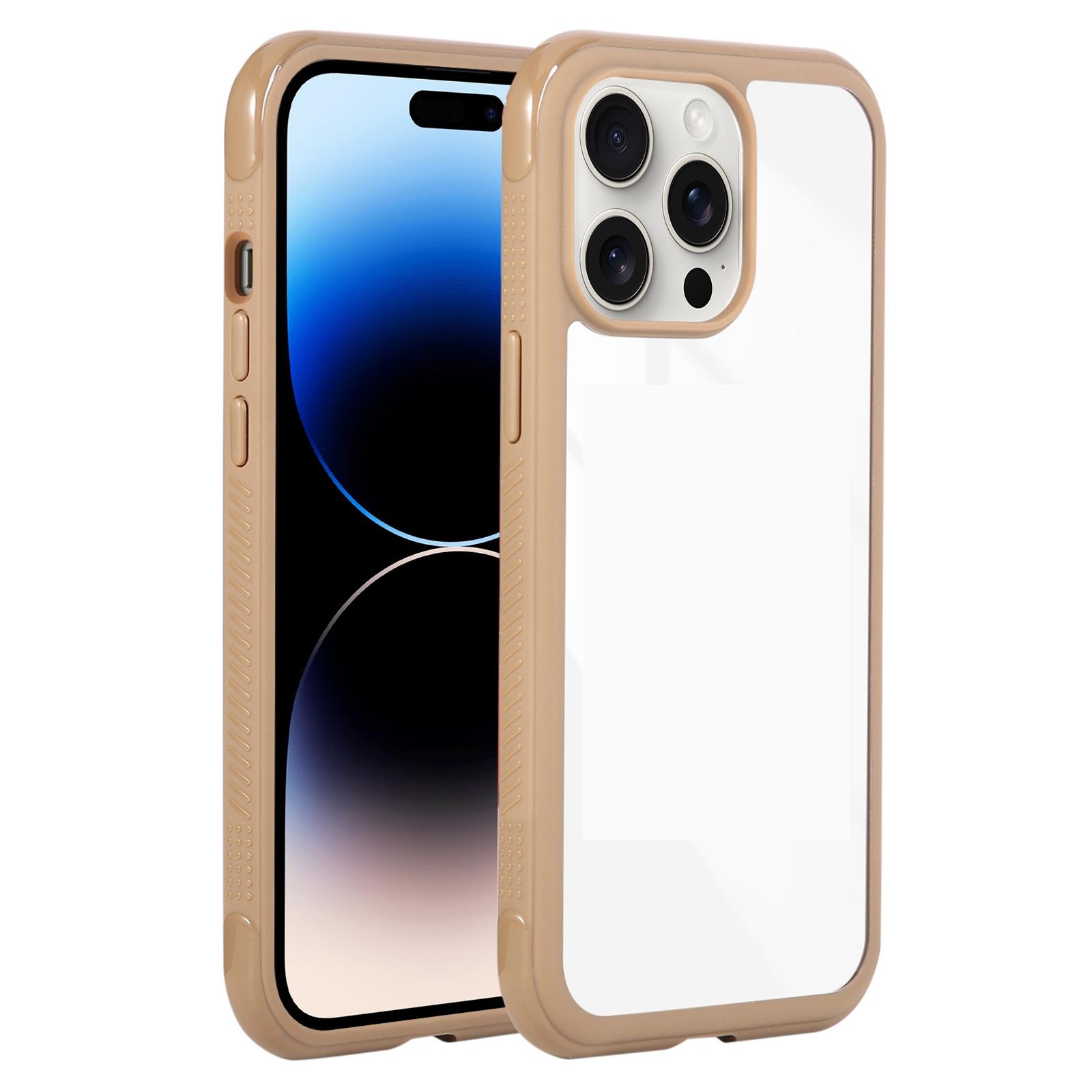 For iPhone 14 Pro / 13 Pro Solid Color Edge Transparency Acrylic TPU Phone Case(Brown) - Shopkiz.com