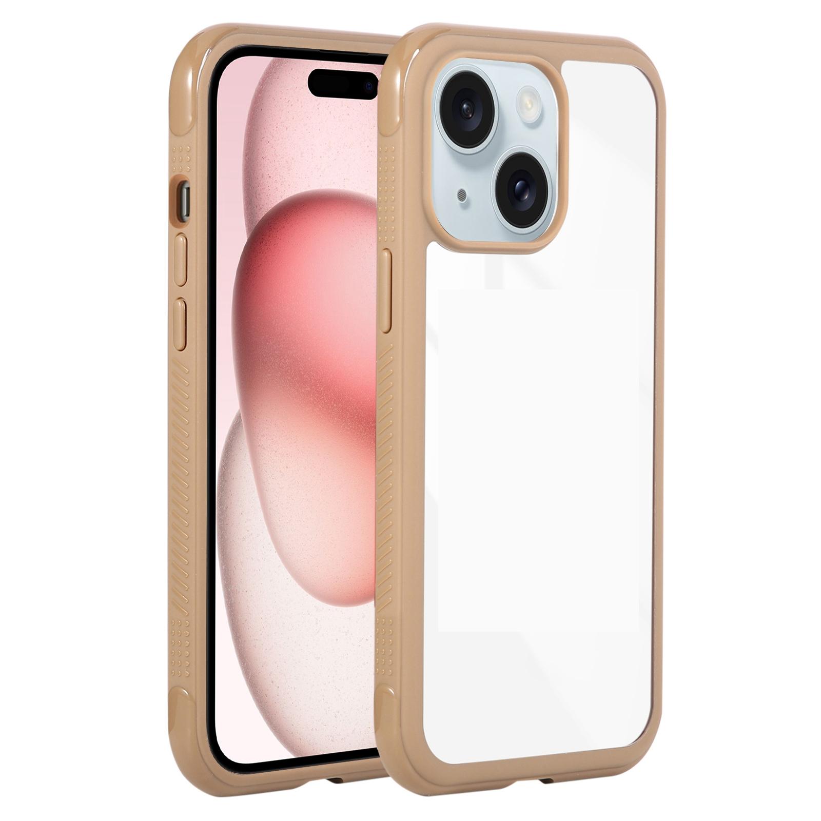 For iPhone 15 / 14 / 13 Solid Color Edge Transparency Acrylic TPU Phone Case(Brown) - Shopkiz.com