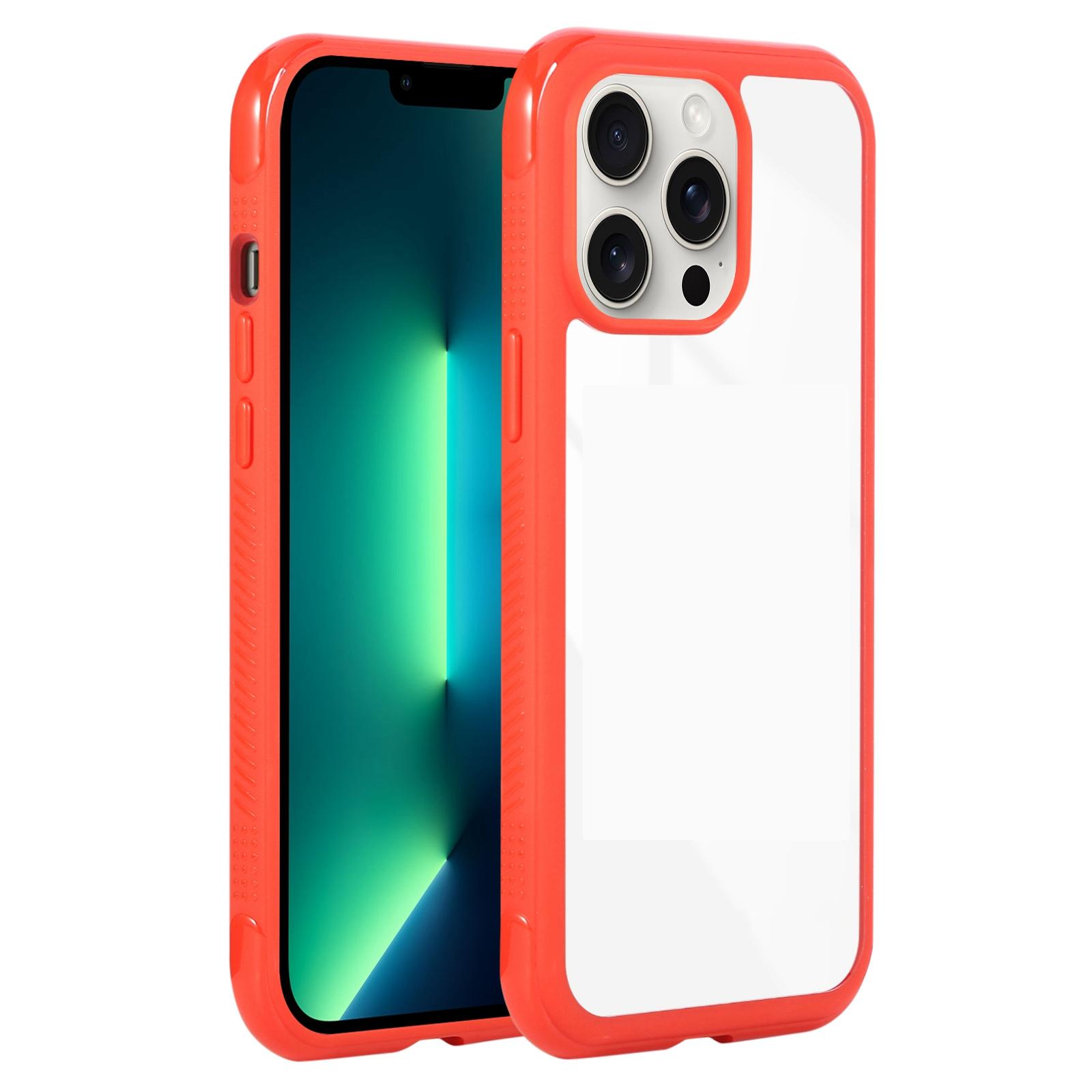 For iPhone 13 Pro Max / 12 Pro Max Solid Color Edge Transparency Acrylic TPU Phone Case(Red) - Shopkiz.com