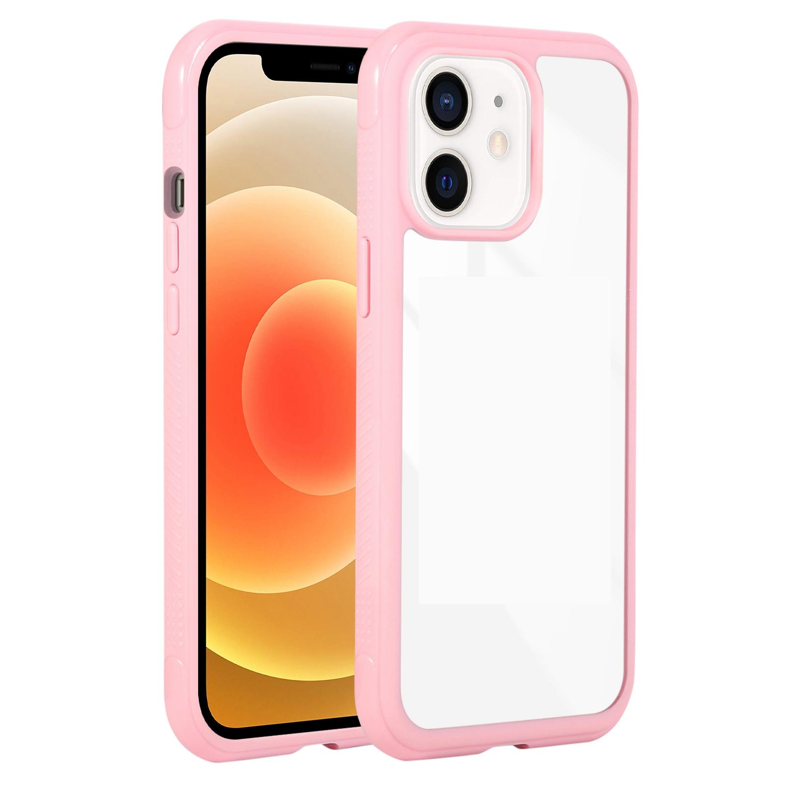 For iPhone 12 / 12 Pro Solid Color Edge Transparency Acrylic TPU Phone Case(Pink) - Shopkiz.com