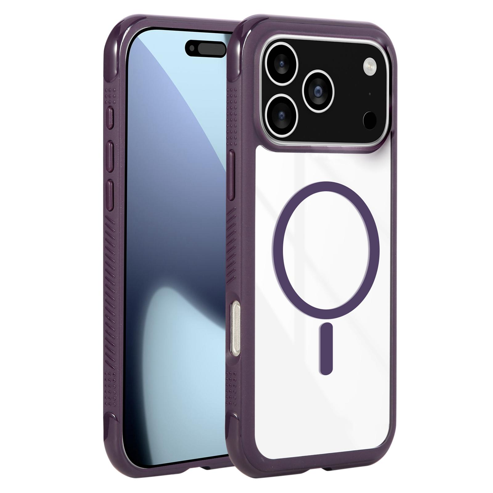For iPhone 17 Pro Max Solid Color Edge Transparency MagSafe Magnetic Phone Case(Dark Purple) - Shopkiz.com