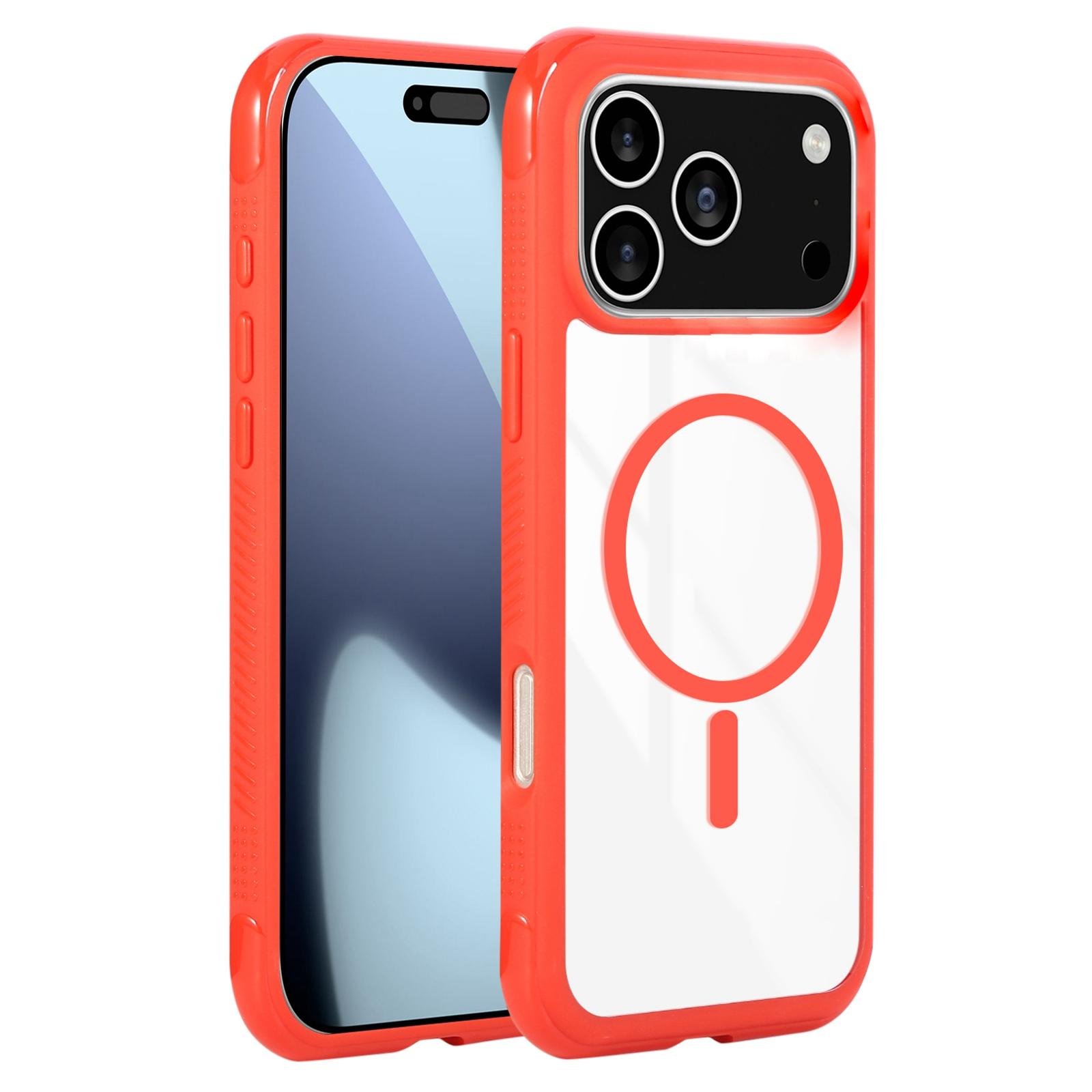 For iPhone 17 Pro Solid Color Edge Transparency MagSafe Magnetic Phone Case(Red) - Shopkiz.com