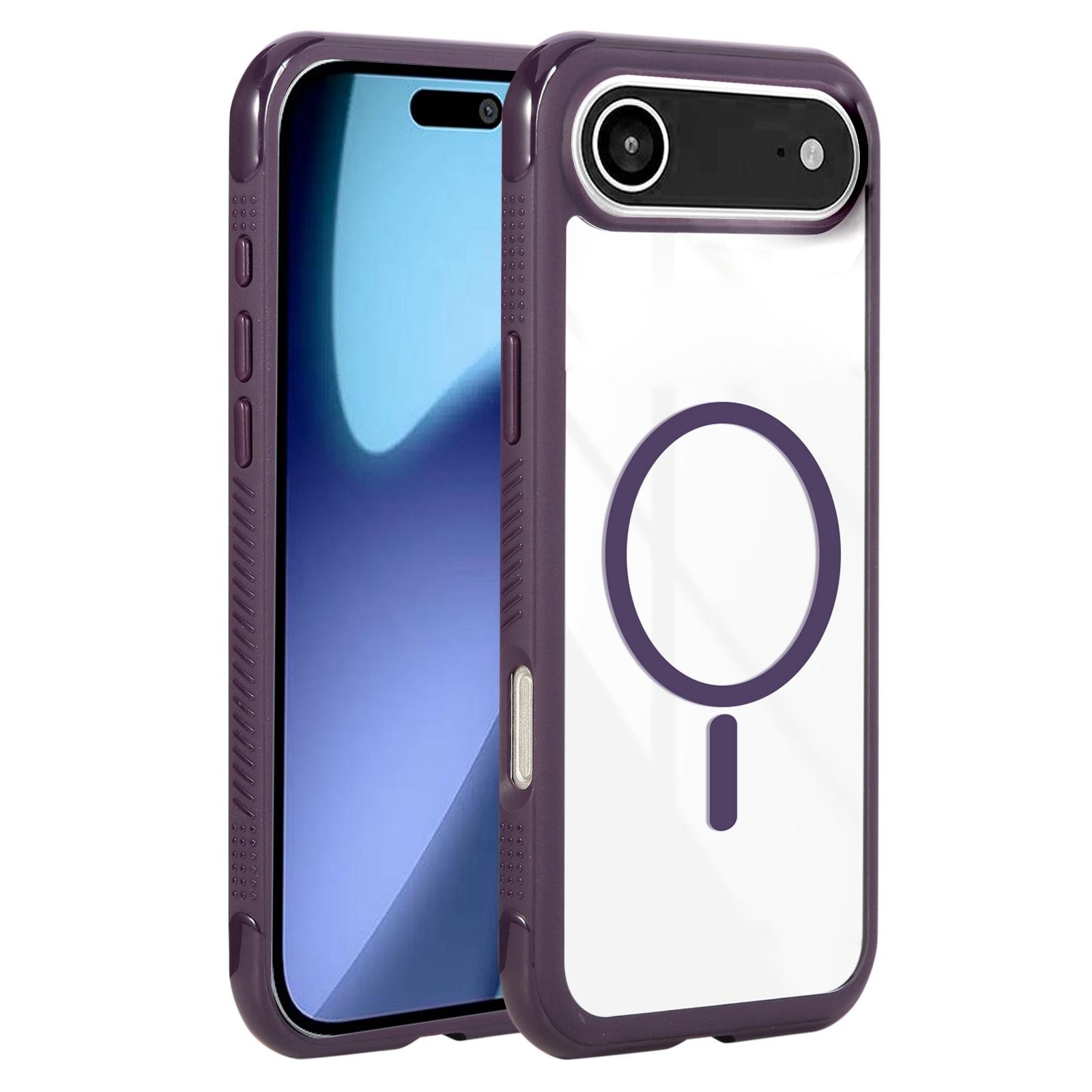 For iPhone Air Solid Color Edge Transparency MagSafe Magnetic Phone Case(Dark Purple) - Shopkiz.com