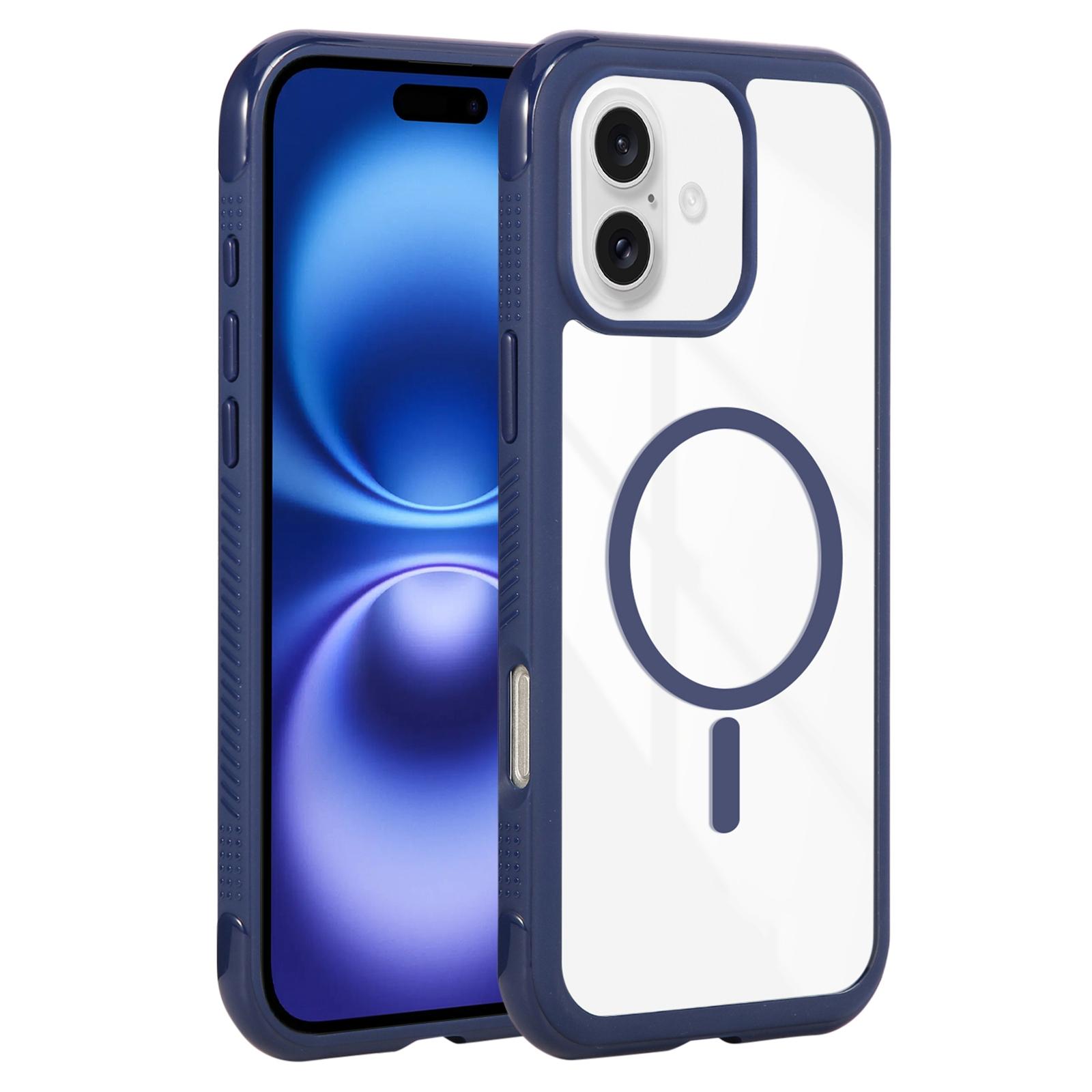 For iPhone 16 Solid Color Edge Transparency MagSafe Magnetic Phone Case(Royal Blue) - Shopkiz.com