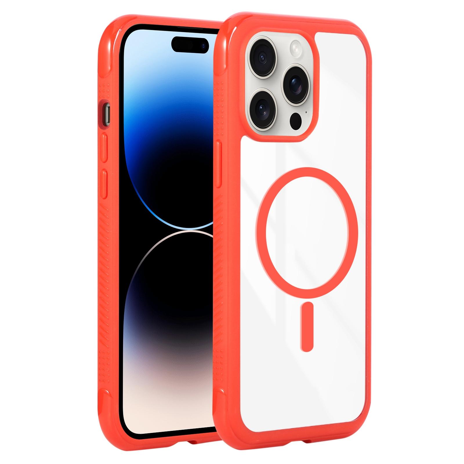 For iPhone 14 Pro / 13 Pro Solid Color Edge Transparency MagSafe Magnetic Phone Case(Red) - Shopkiz.com