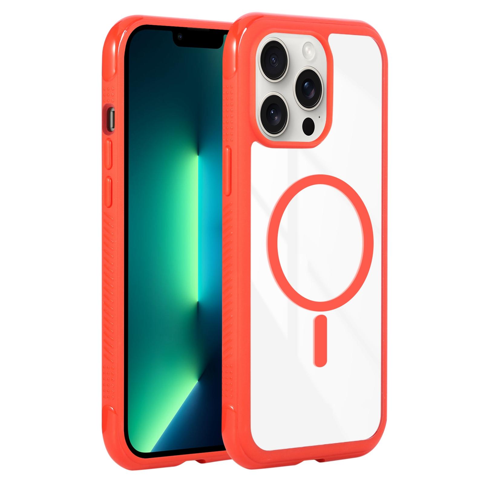 For iPhone 13 Pro Max / 12 Pro Max Solid Color Edge Transparency MagSafe Magnetic Phone Case(Red) - Shopkiz.com