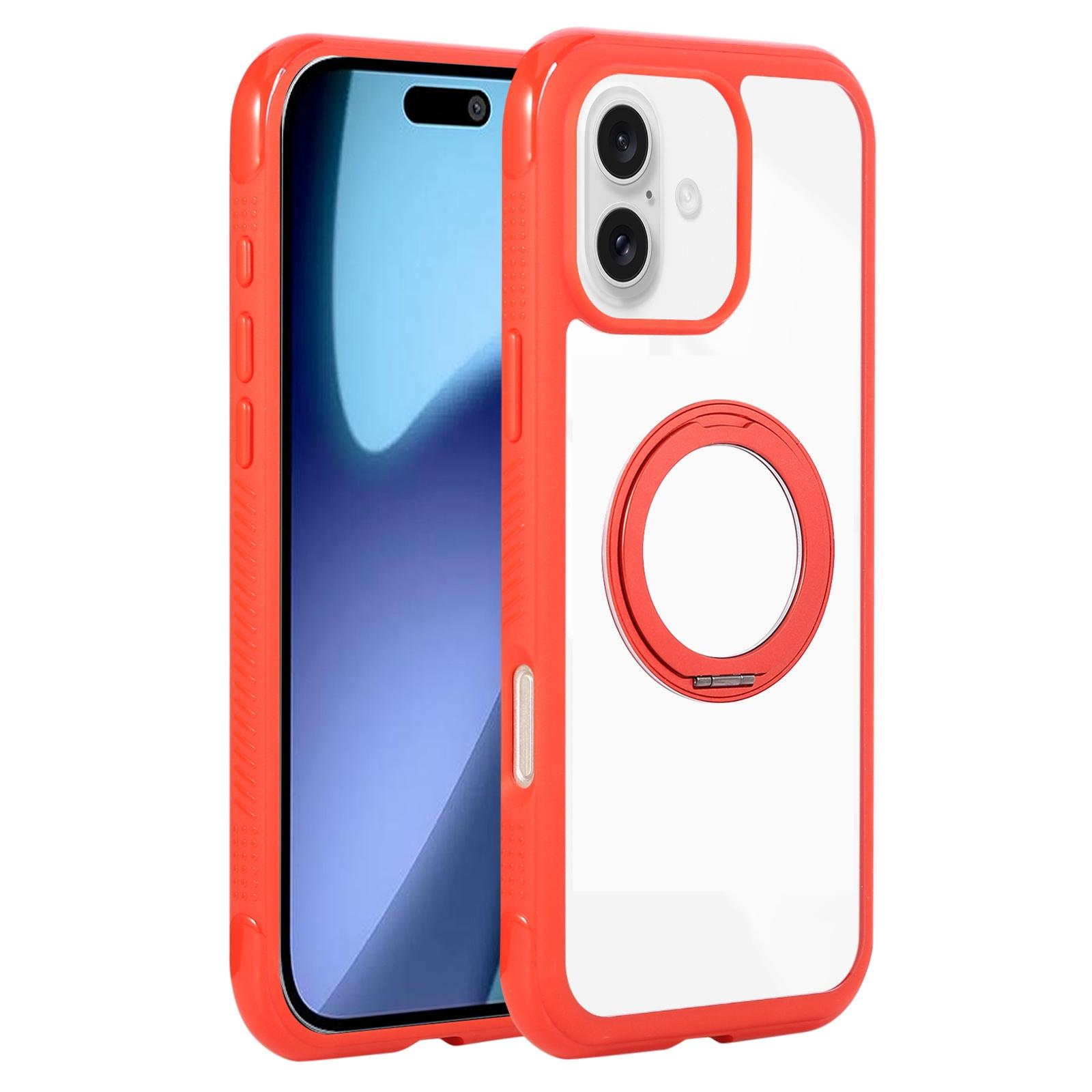 For iPhone 17 Solid Color Edge Transparency Rotation Holder MagSafe Phone Case(Red) - Shopkiz.com