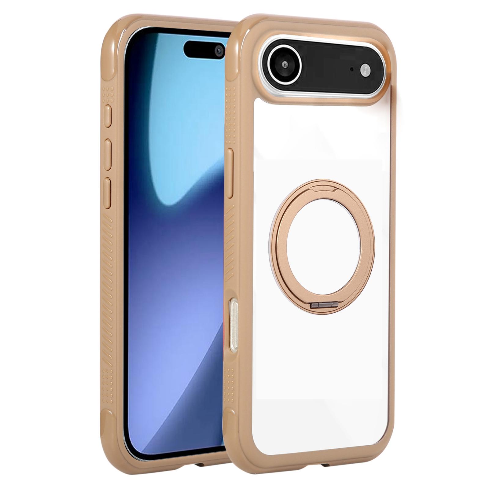 For iPhone Air Solid Color Edge Transparency Rotation Holder MagSafe Phone Case(Brown) - Shopkiz.com