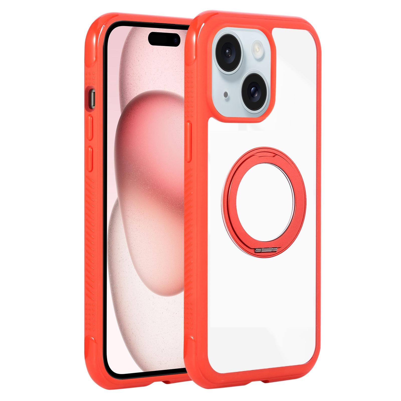 For iPhone 14 Plus / 15 Plus Solid Color Edge Transparency Rotation Holder MagSafe Phone Case(Red) - Shopkiz.com